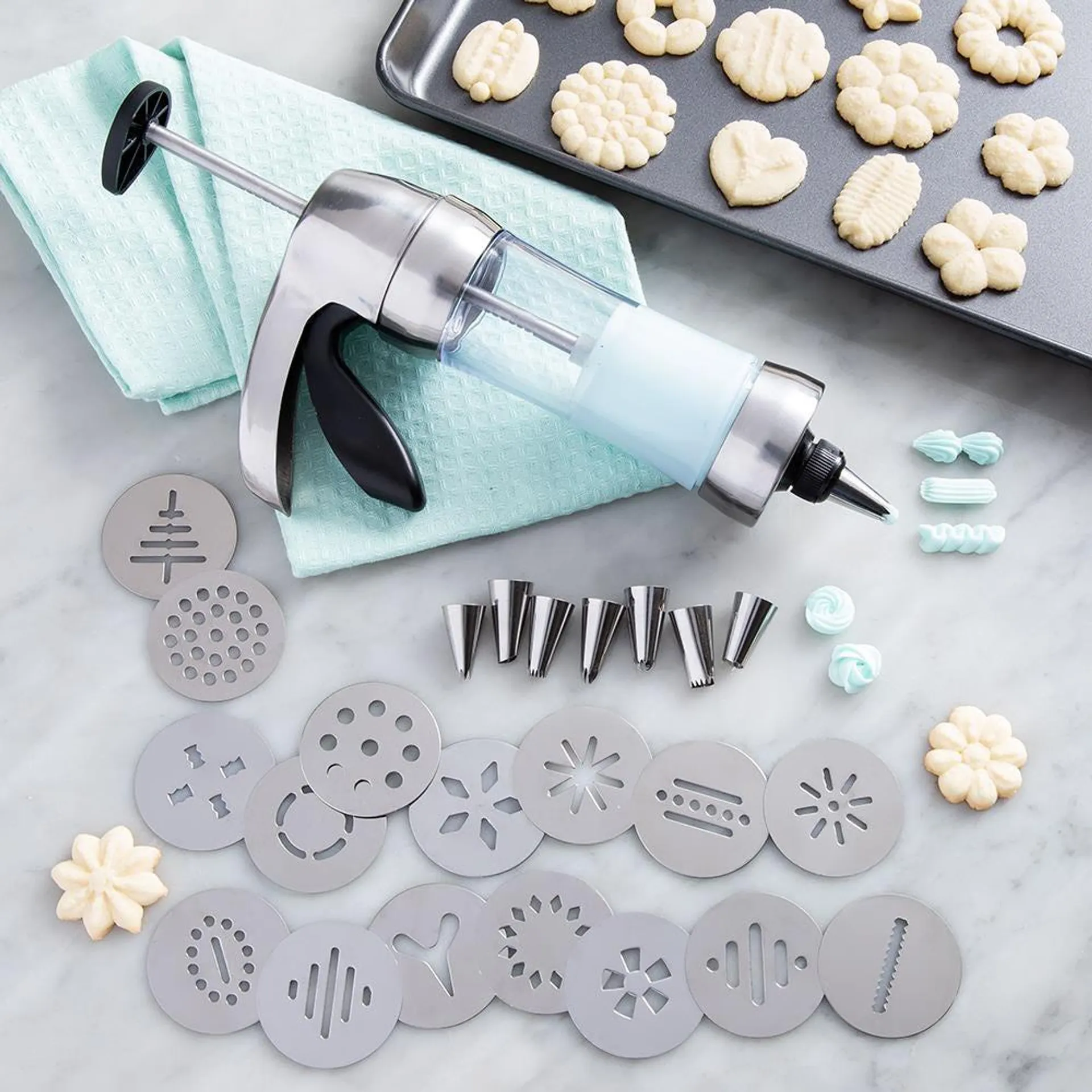 KSP Perfect Cookie Press & Icing Gun - Set of 24 (Stainless Steel)