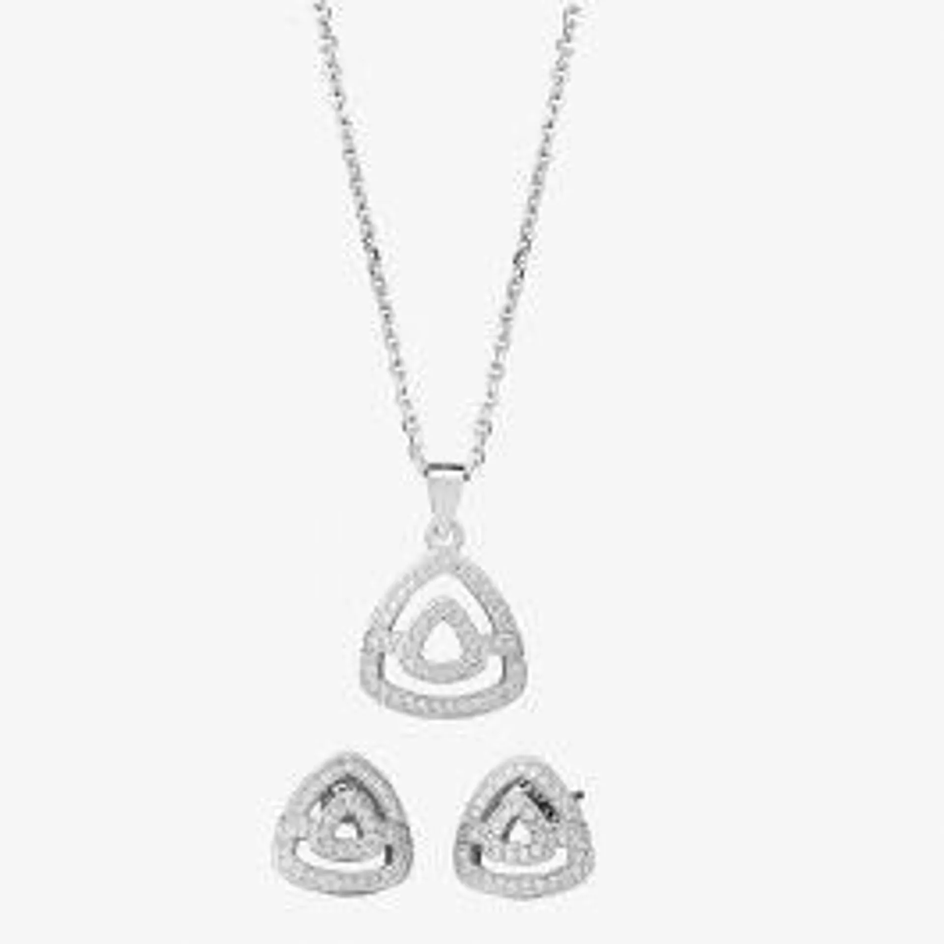 Silver Pavé Open Triangle Pendant and Earring Set E611952+P612148