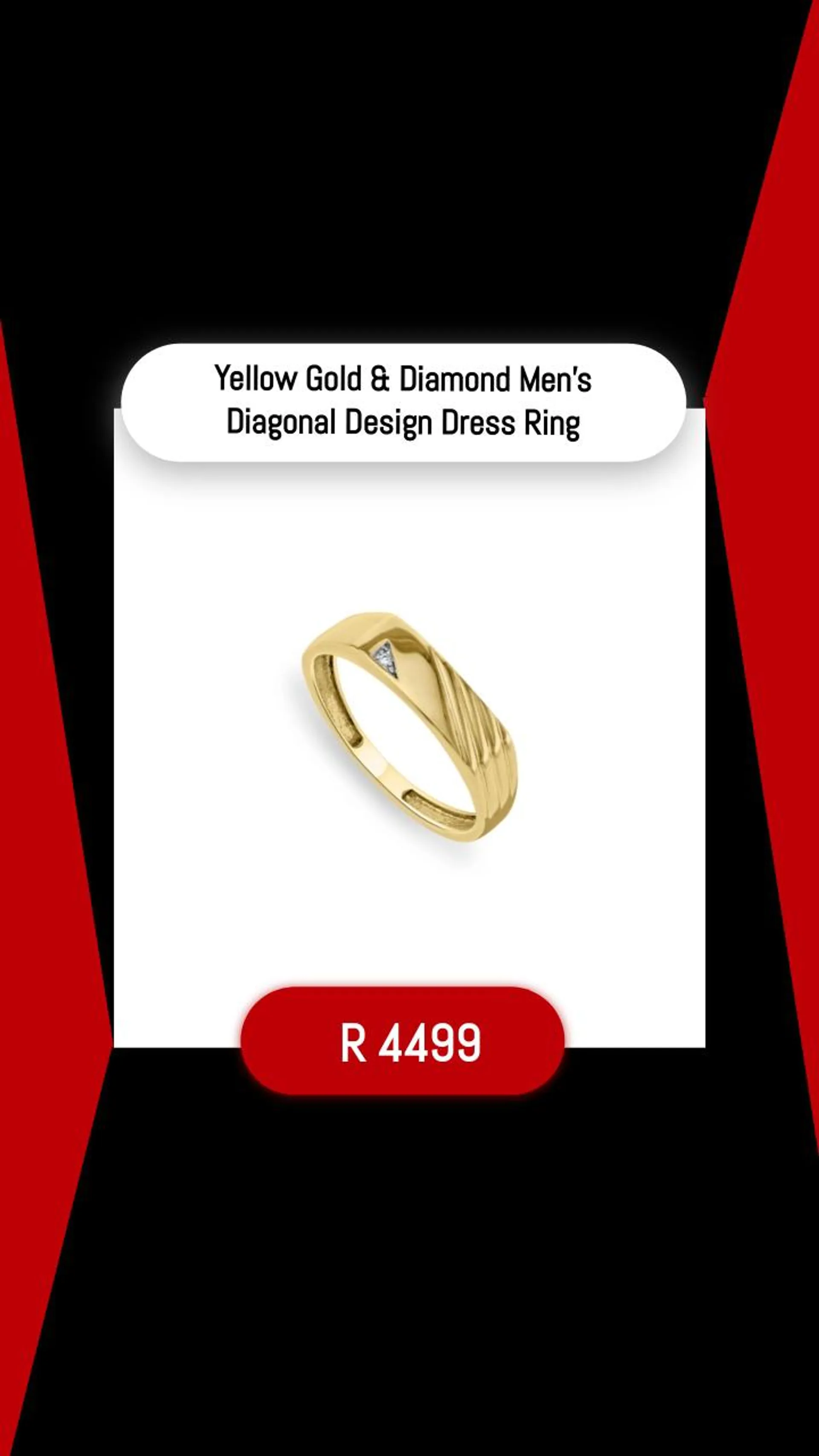 Yellow Gold & Diamond Mens Diagonal Design Dress Ring