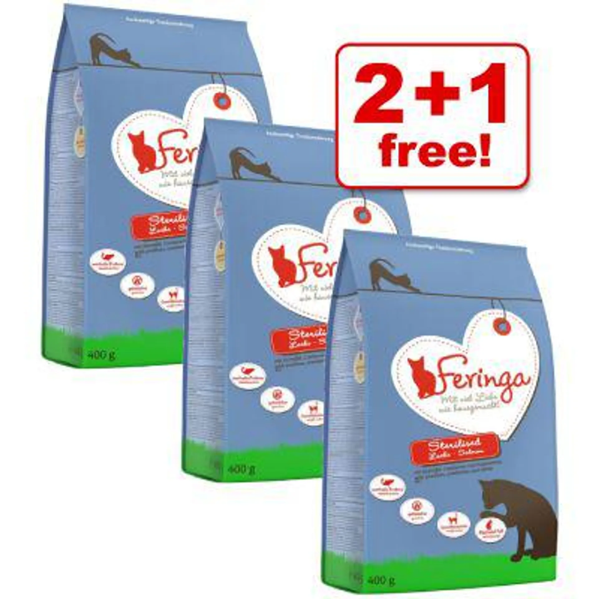3 x 400g Feringa Adult Sterilised Dry Cat Food - 2 + 1 Free!*