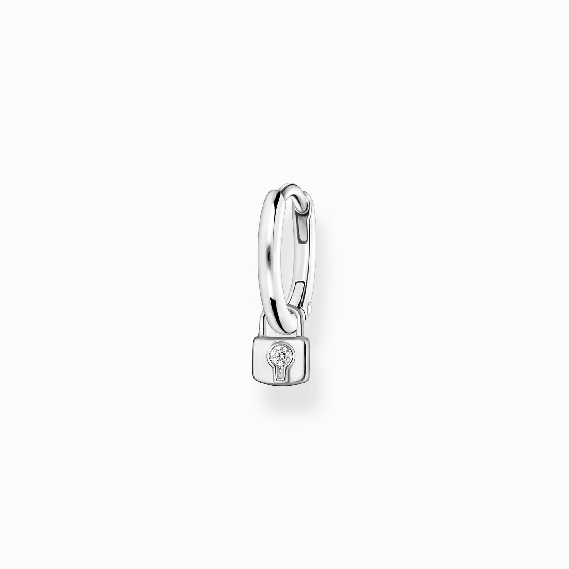 Single hoop earring with padlock pendant silver