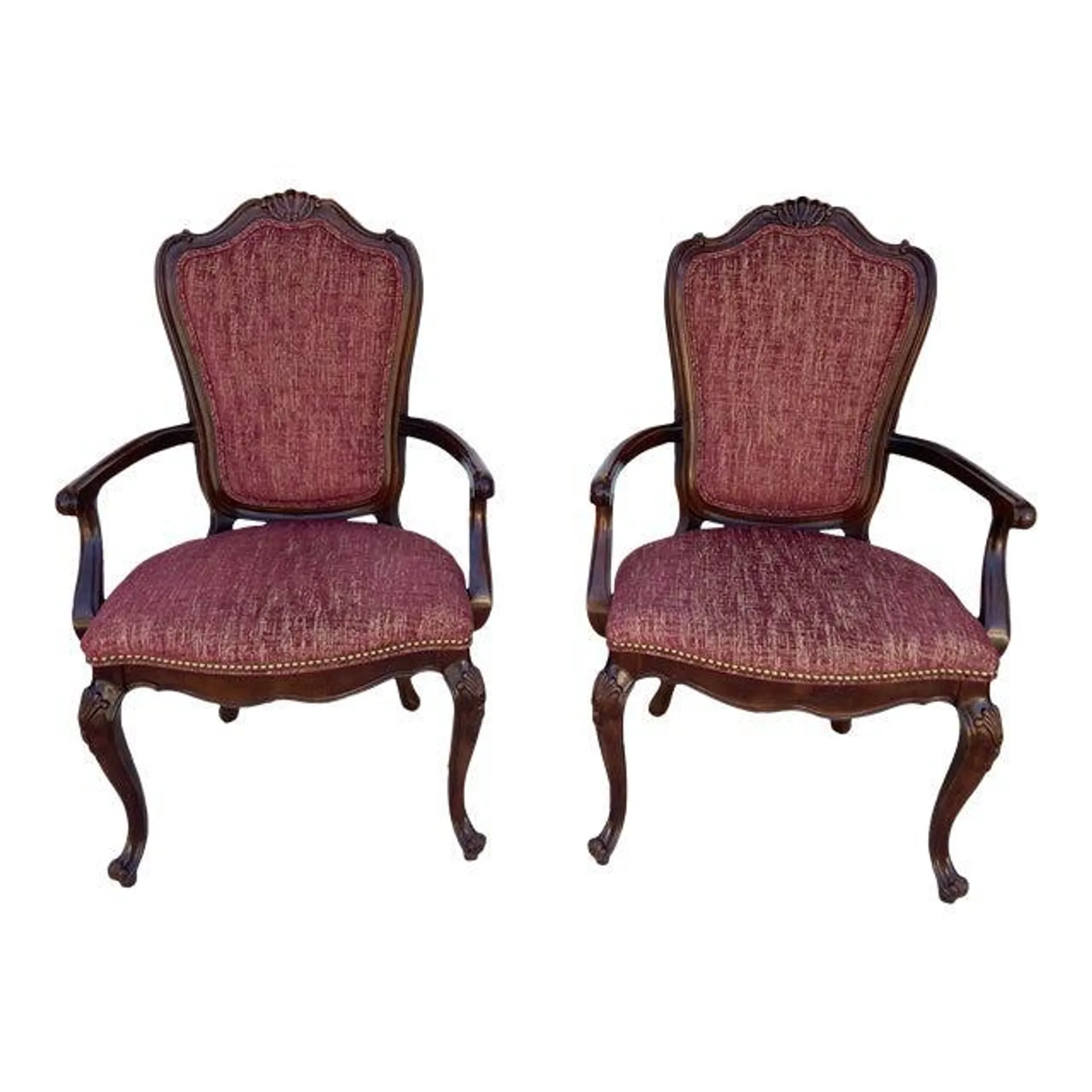 1990s Set of 2 Century Furniture French Provincial Mahogany Captains Chairs