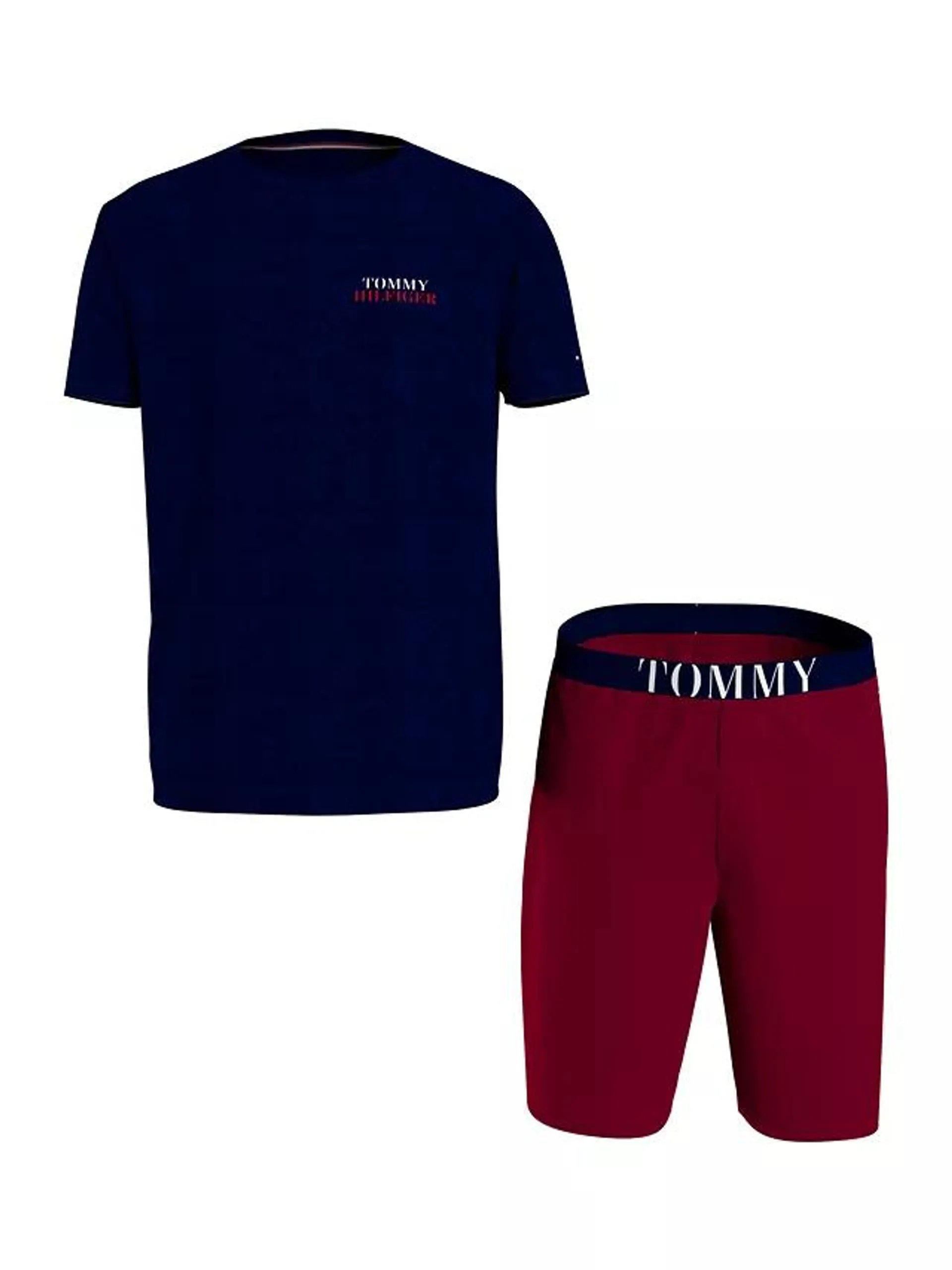 Tommy Hilfiger T-Shirt and Shorts Lounge Set, Desert Sky/Deep Rouge