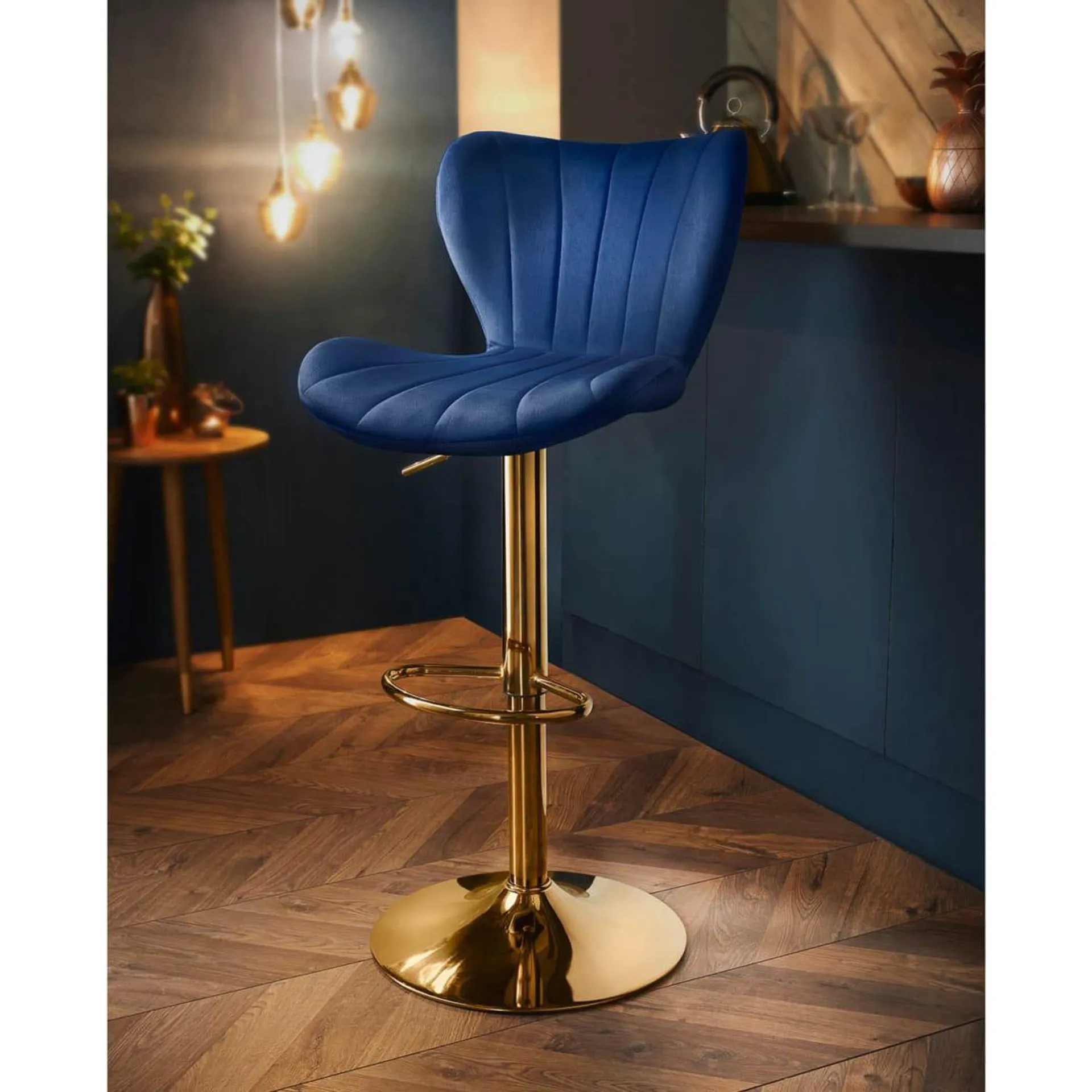 Nora Barstool - Navy with Gold Base