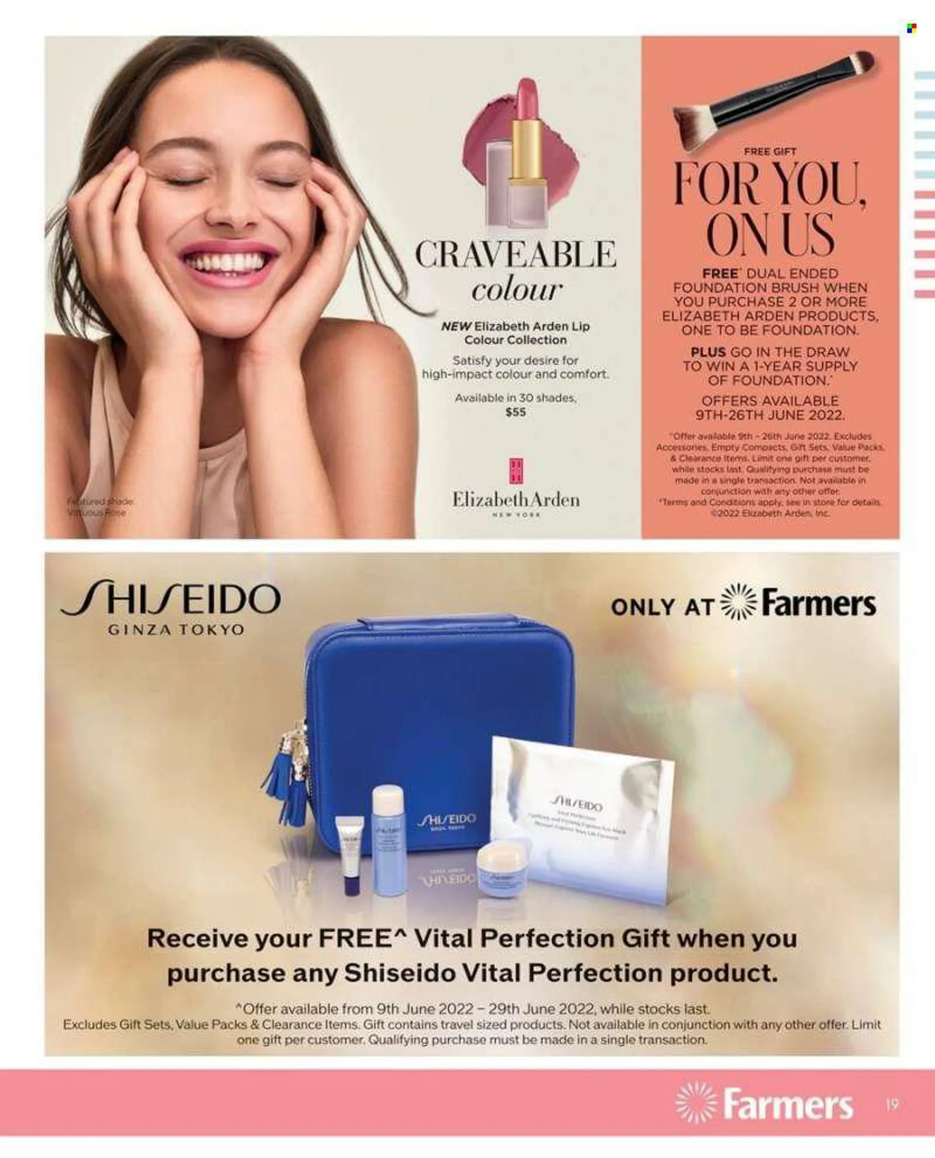 Farmers mailer - 09.06.2022 - 29.06.2022 - Sales products - Shiseido, Elizabeth Arden. Page 19.