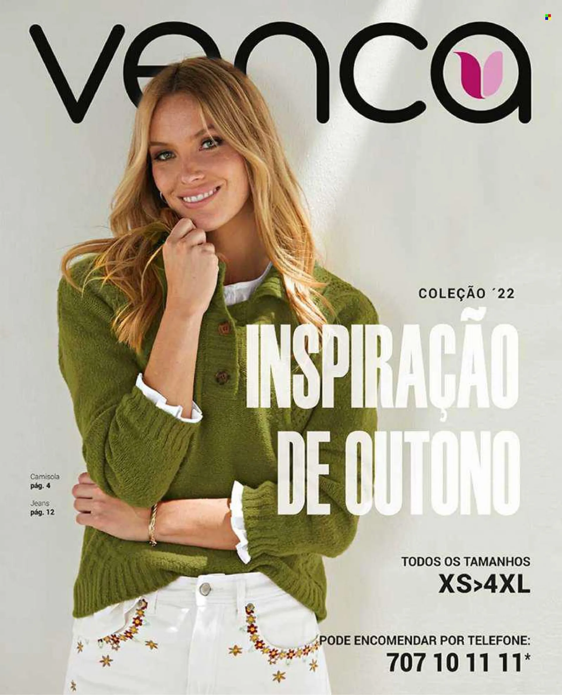 Folheto Venca - Produtos em promoção - jeans, camisola. Página 1.