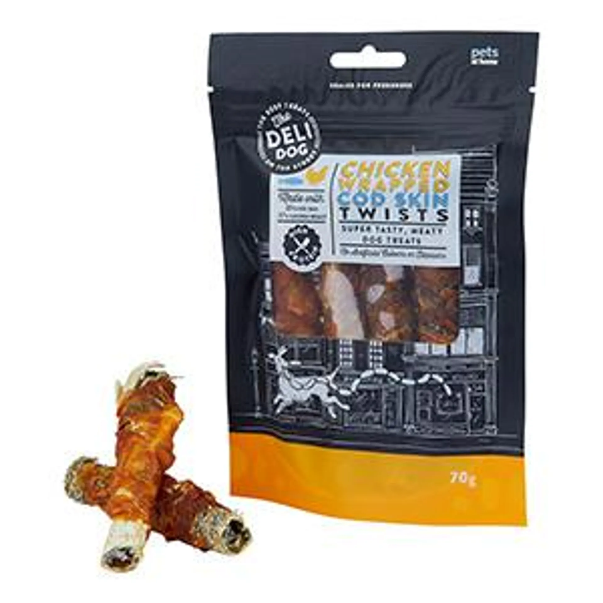 Pets at Home The Deli Adult Dog Treats Chicken Wrapped Cod Skin Twists 70g