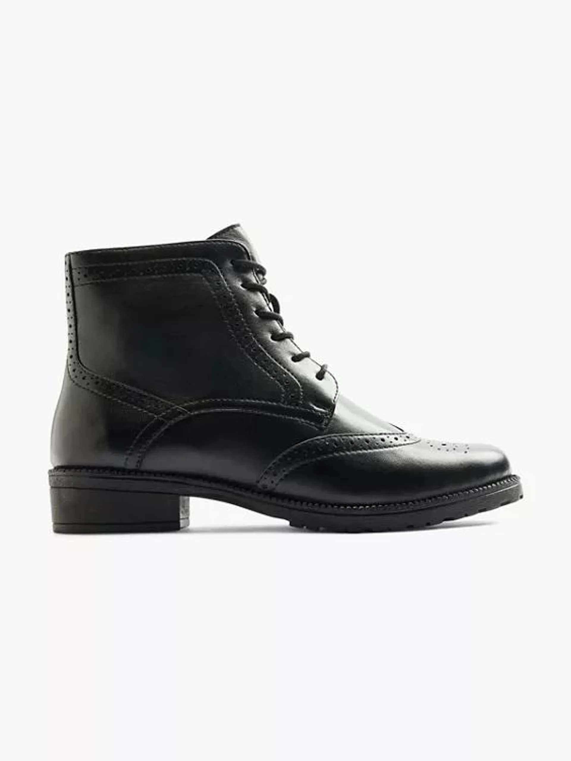 Black Leather Lace-Up Ankle Boot