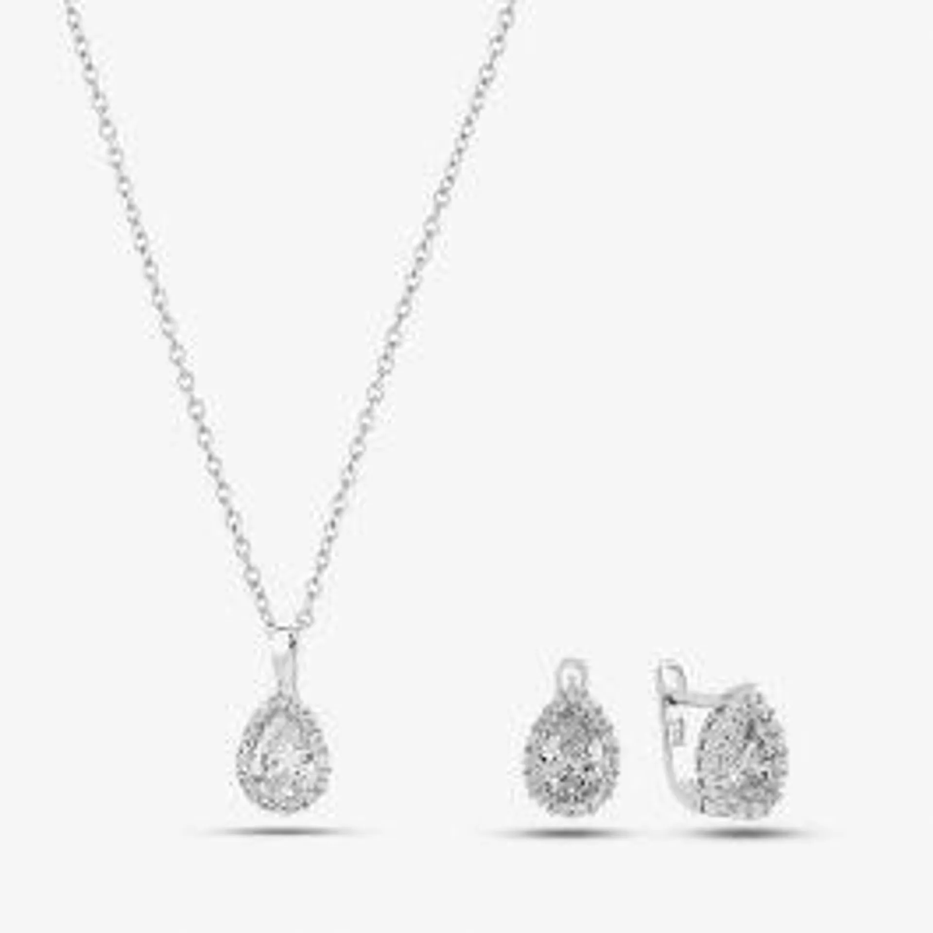 Silver & Cubic Zirconia Pear-Shape Cluster Necklace & Earring Set SET18146
