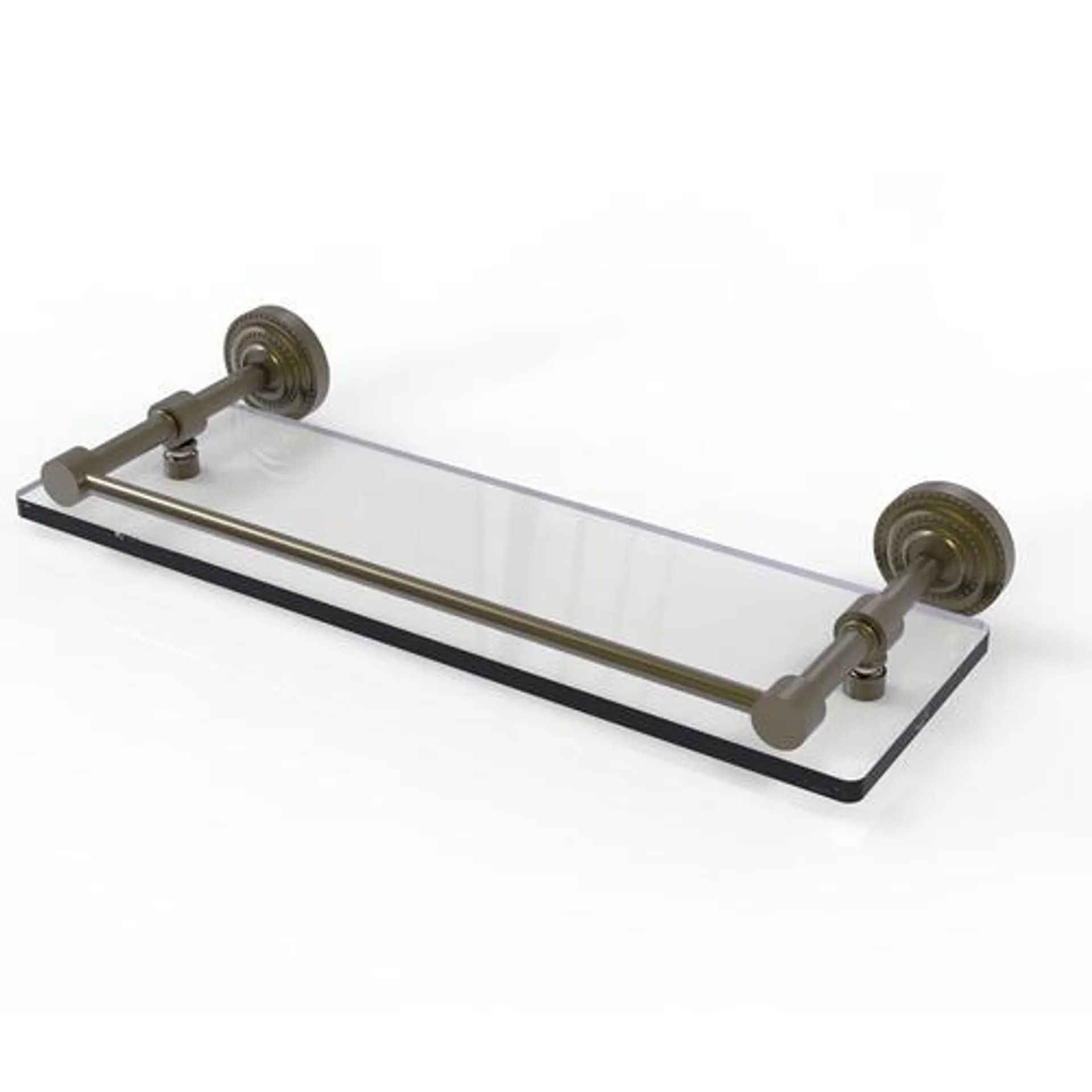 Allied Brass Dottingham 16" Antique Brass Glass Bathroom Shelf with Gallery Rail