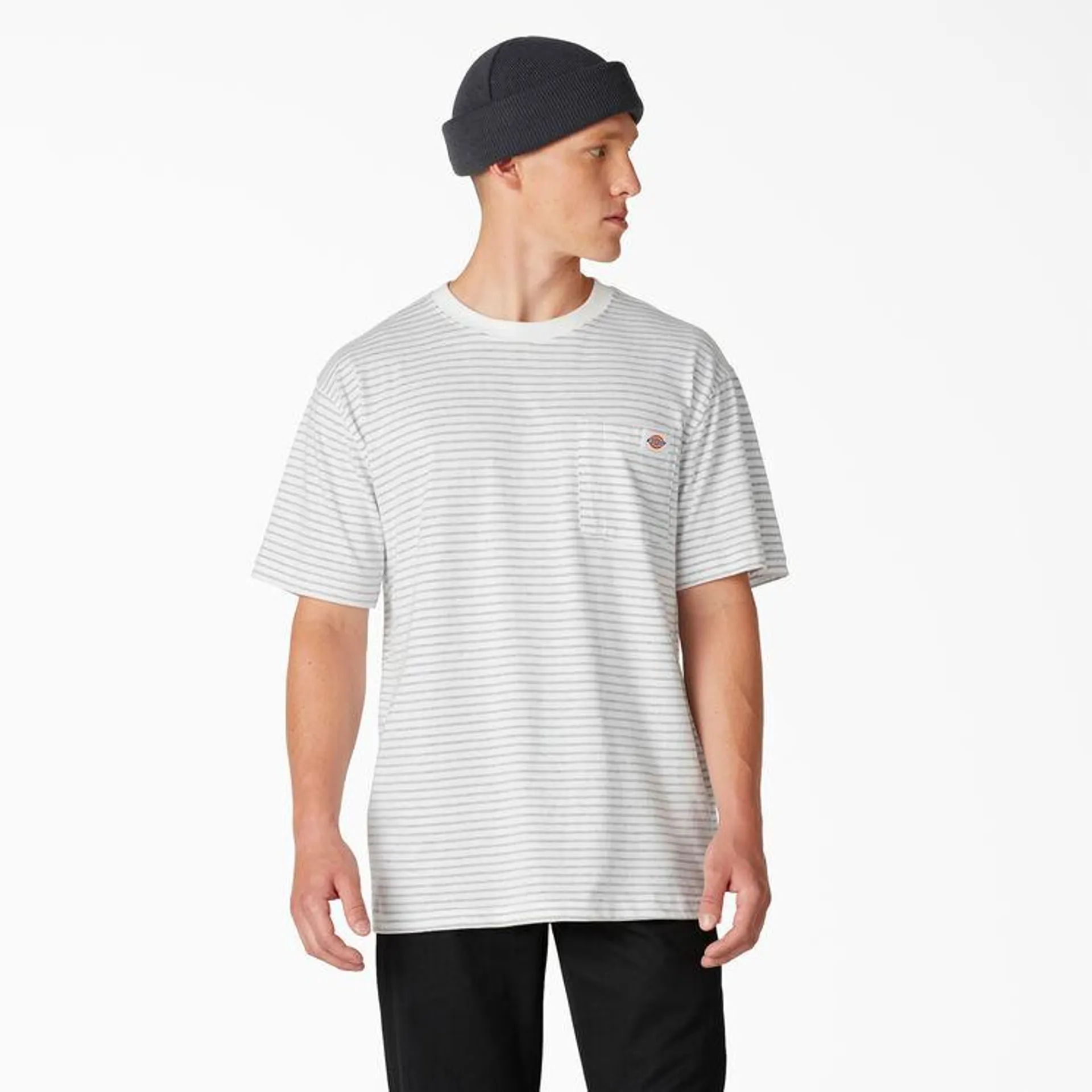 Regular Fit Striped Pocket T-Shirt, White Heather Stripe