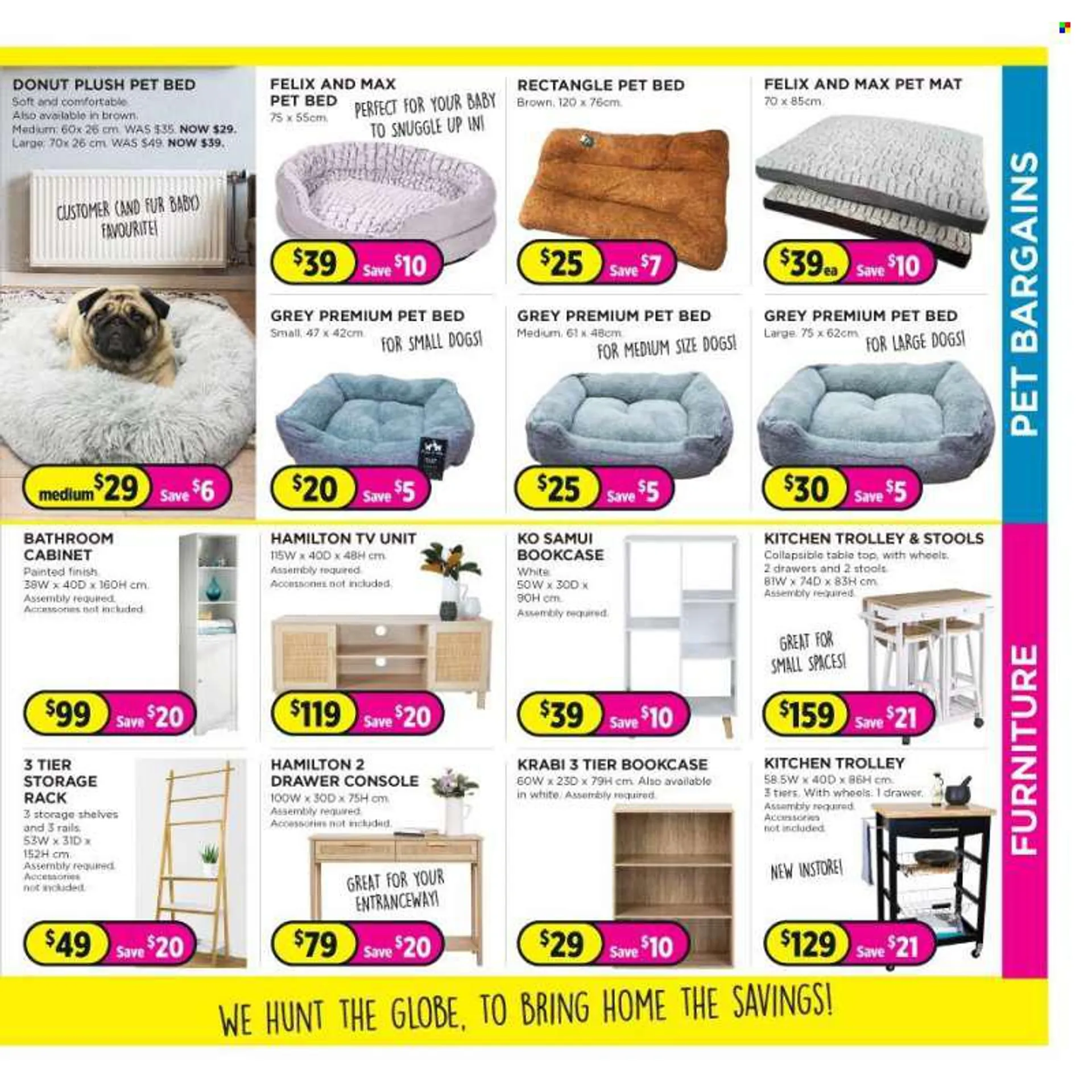 Crackerjack mailer - 14.06.2022 - 27.06.2022 - Sales products - donut, Snuggle, pet bed, Felix, cabinet, trolley, table, tv unit, bookcase. Page 3.