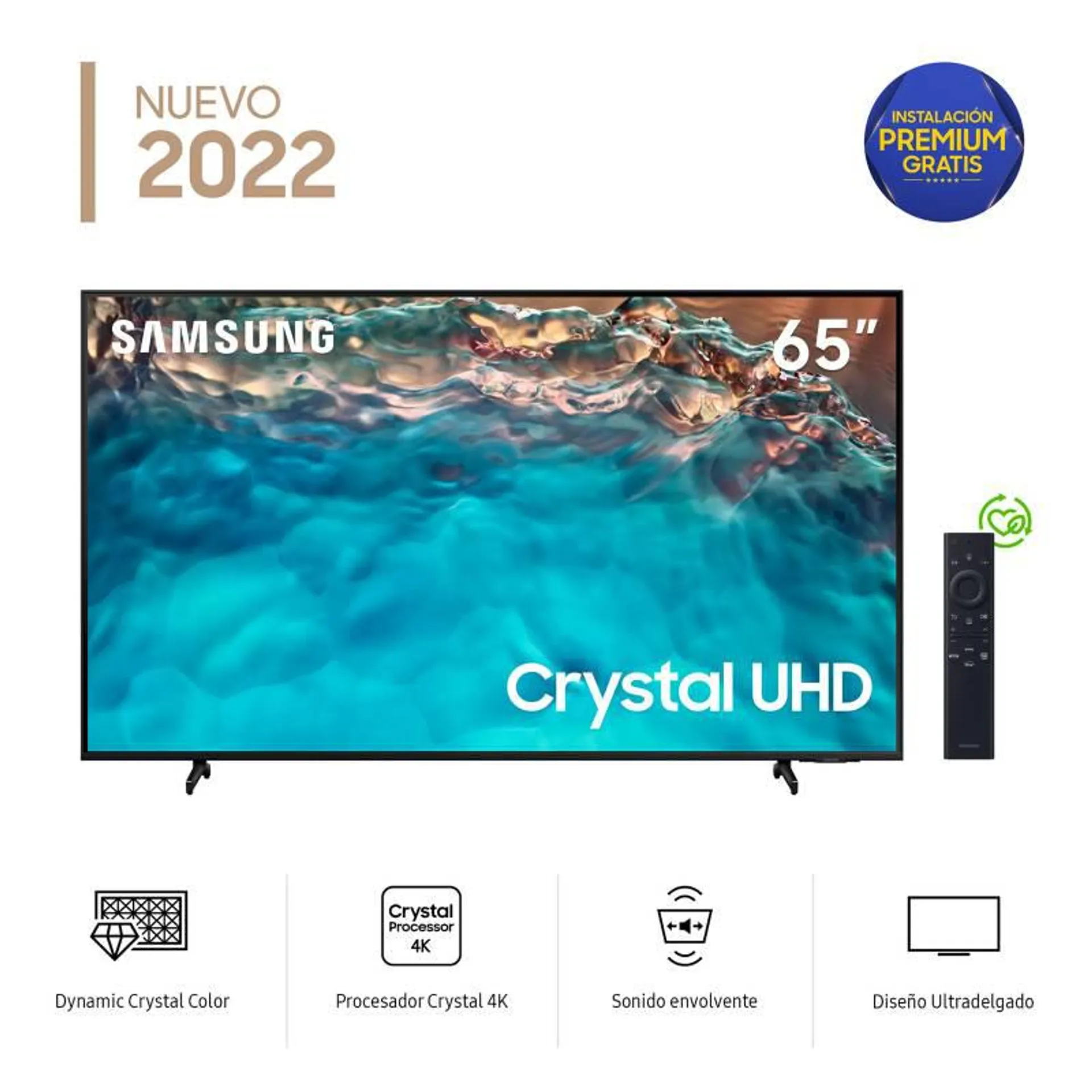 Televisor Samsung Smart TV 65" Crystal UHD 4K UN65BU8000GXPE