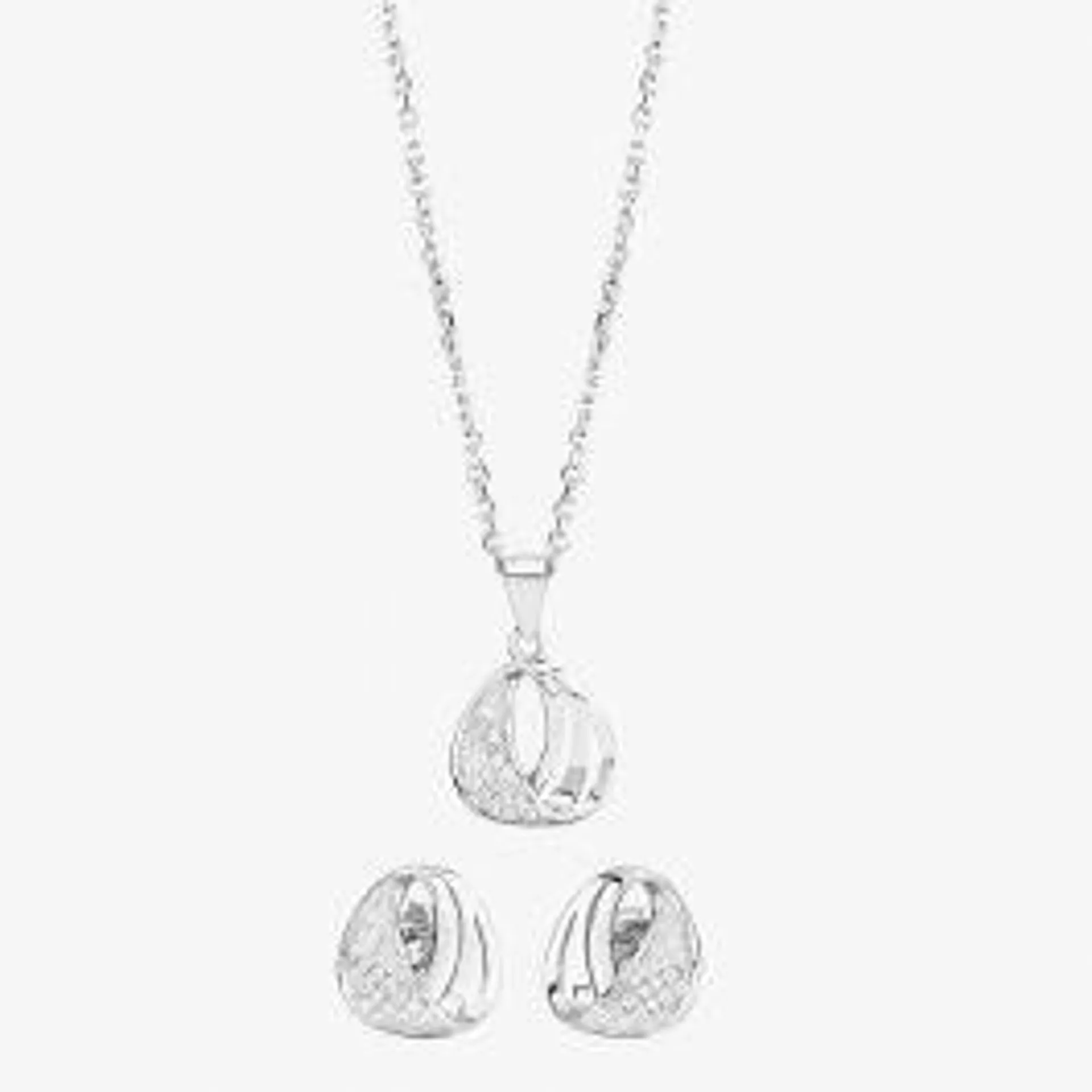 Silver Pavé Twisted Teardrop Pendant and Earring Set E610287+P610497