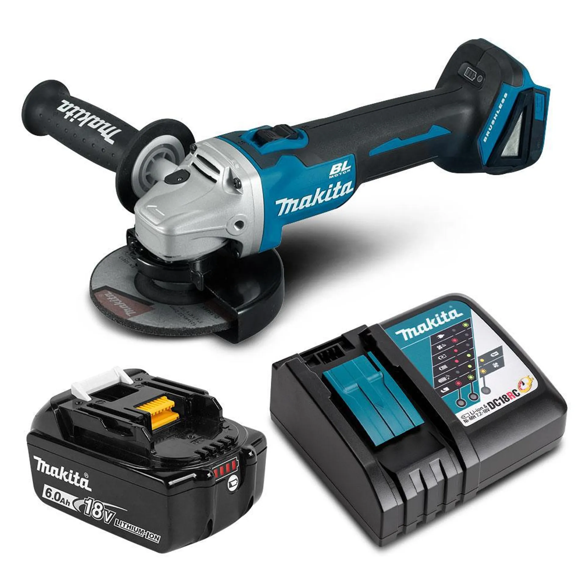 Makita DGA504RGX4 18V 6.0Ah Li-ion Cordless Brushless 125mm (5") Angle Grinder Combo Kit