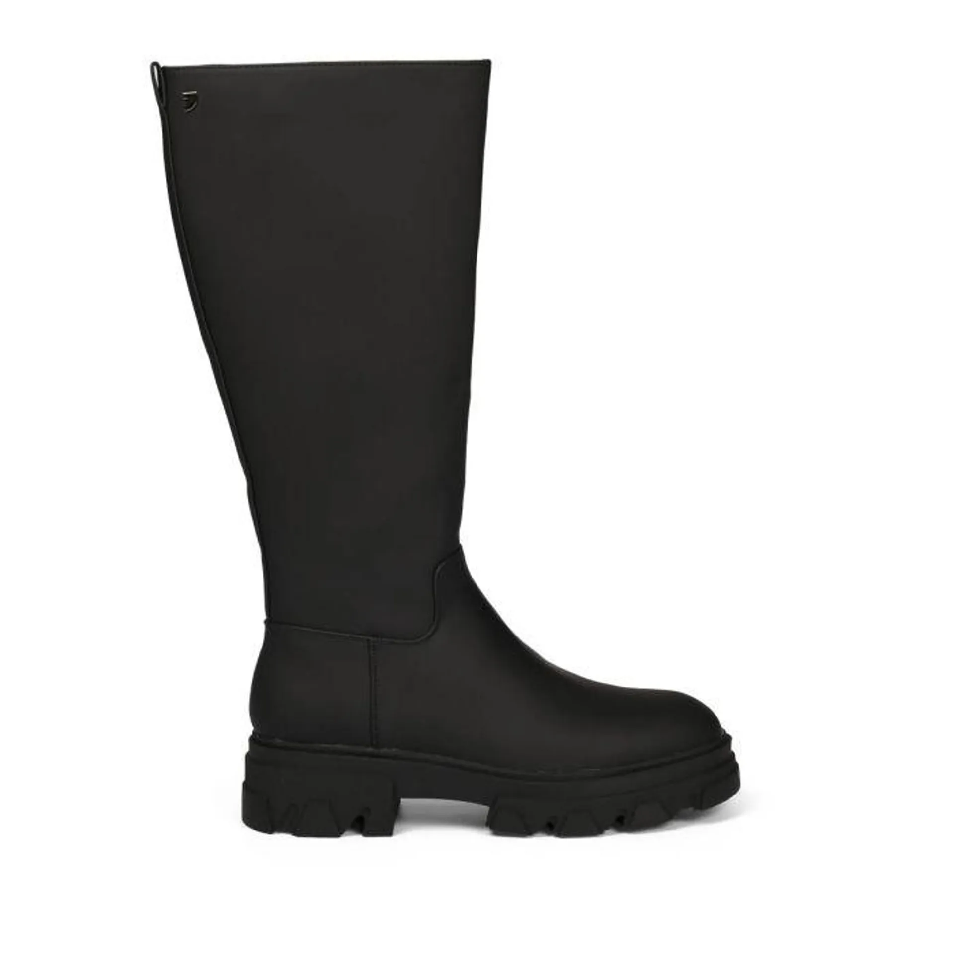 Brossard women's black rubberised knee-high boots with track soles