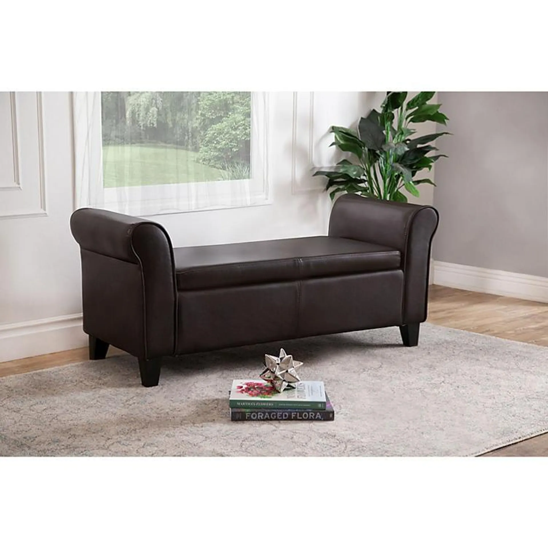 Harlow Bonded Leather Ottoman Storage Bench, Brown