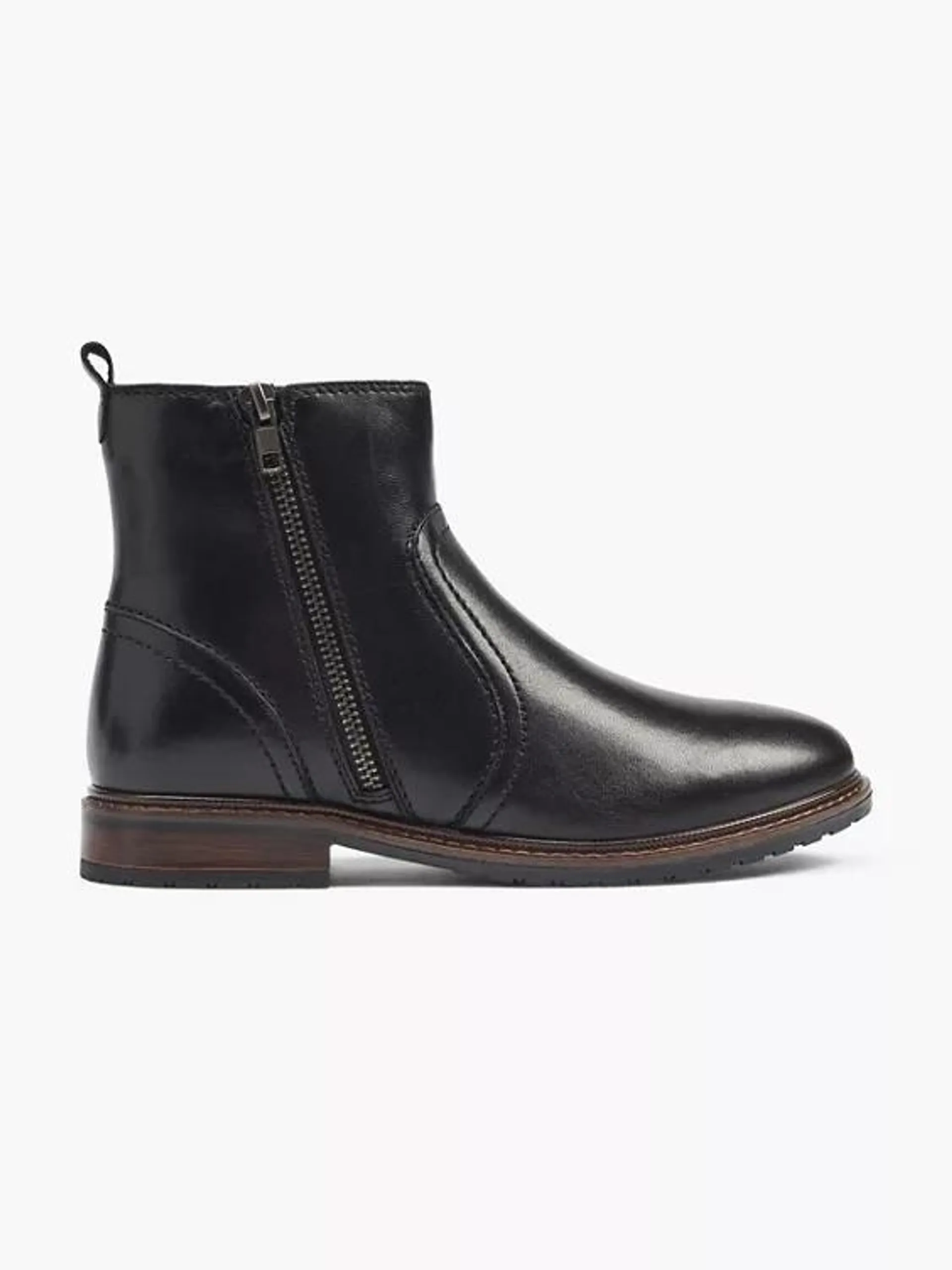Black Leather Boot With Side Zip