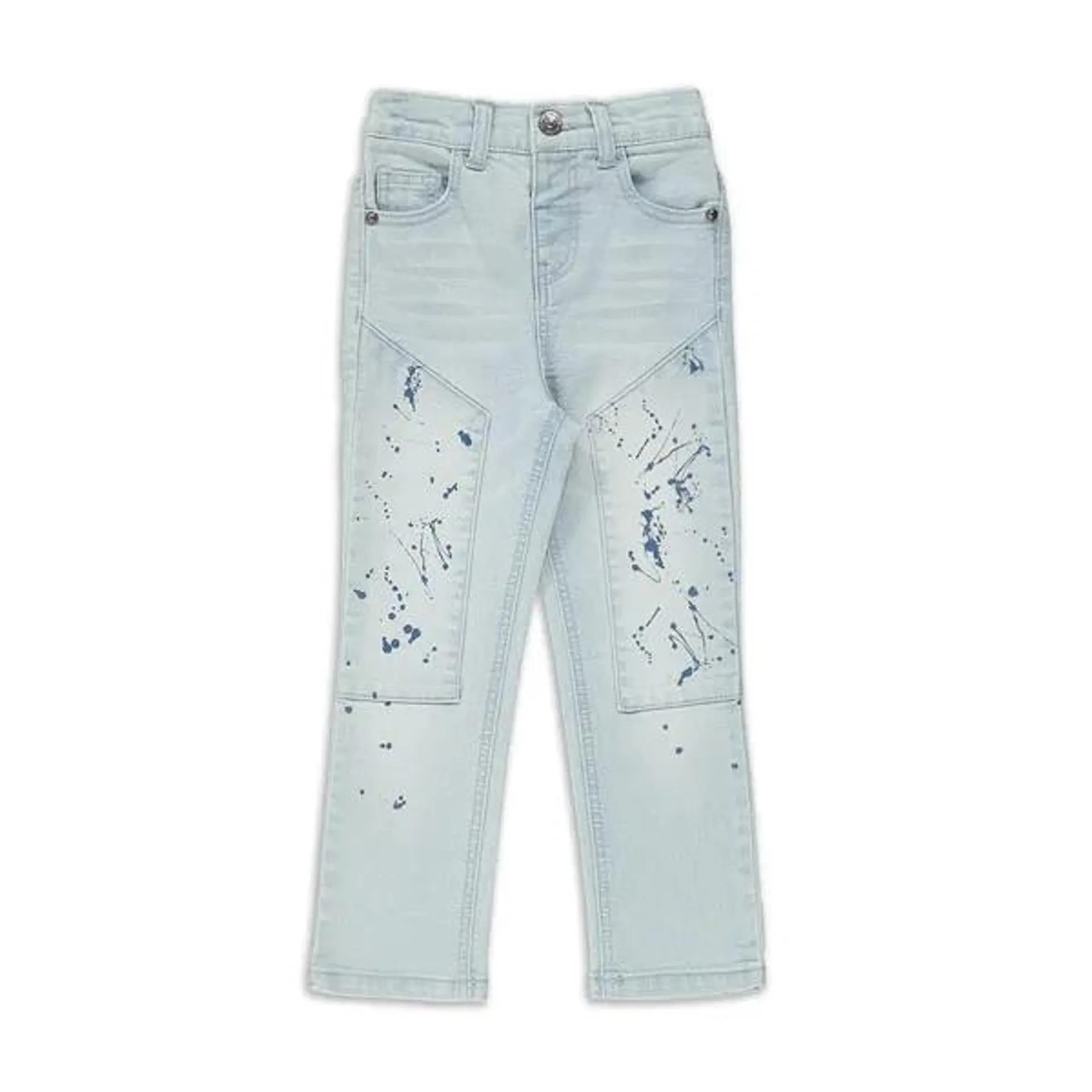 Splatter straight leg denim jeans light blue