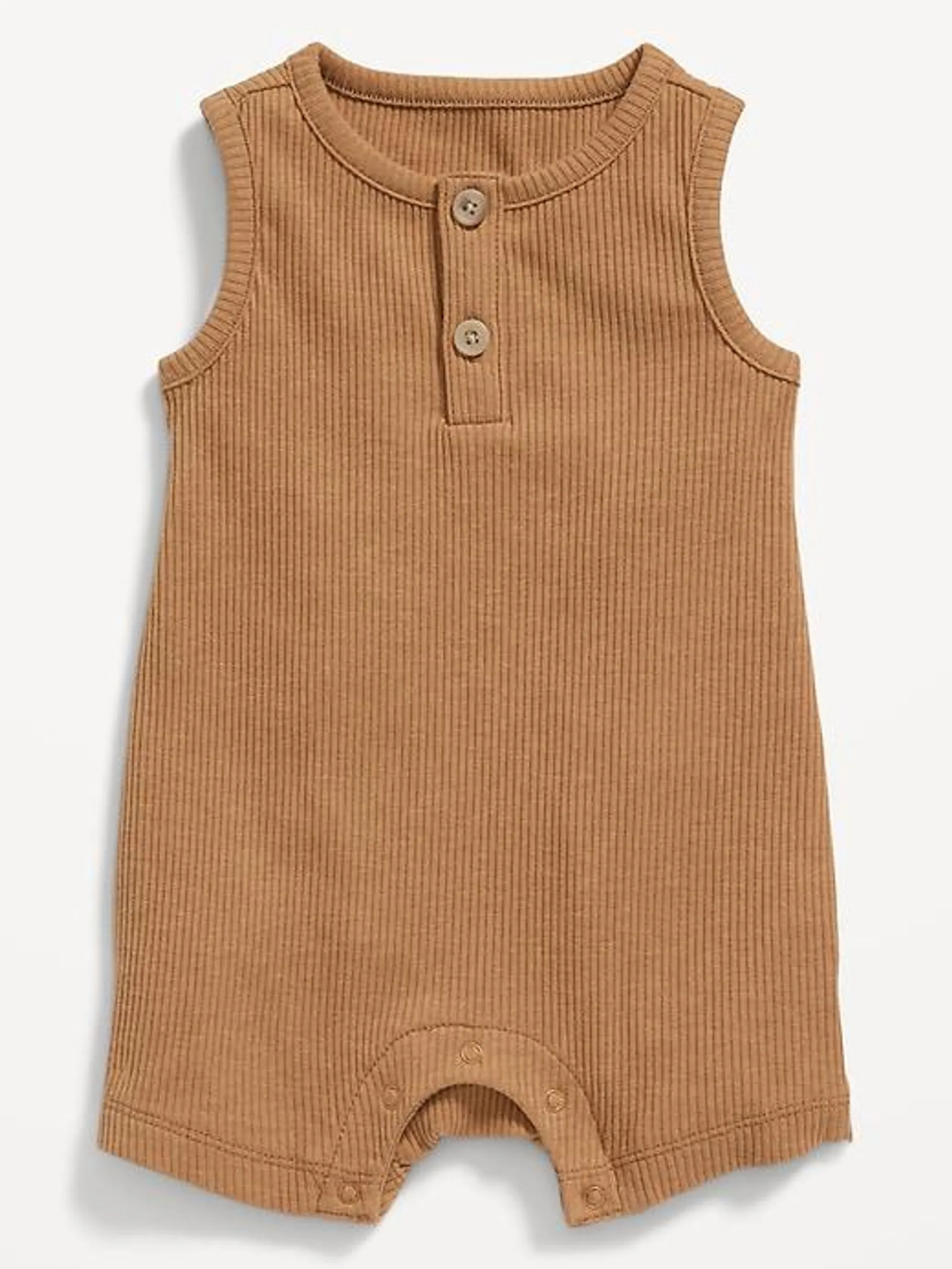 Unisex Sleeveless Rib-Knit Henley Romper for Baby