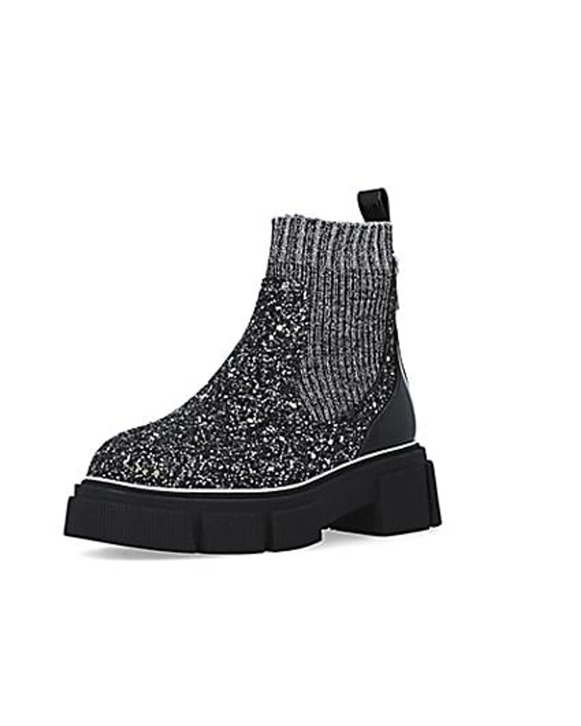 Girls Silver Glitter Sock Chelsea Boots
