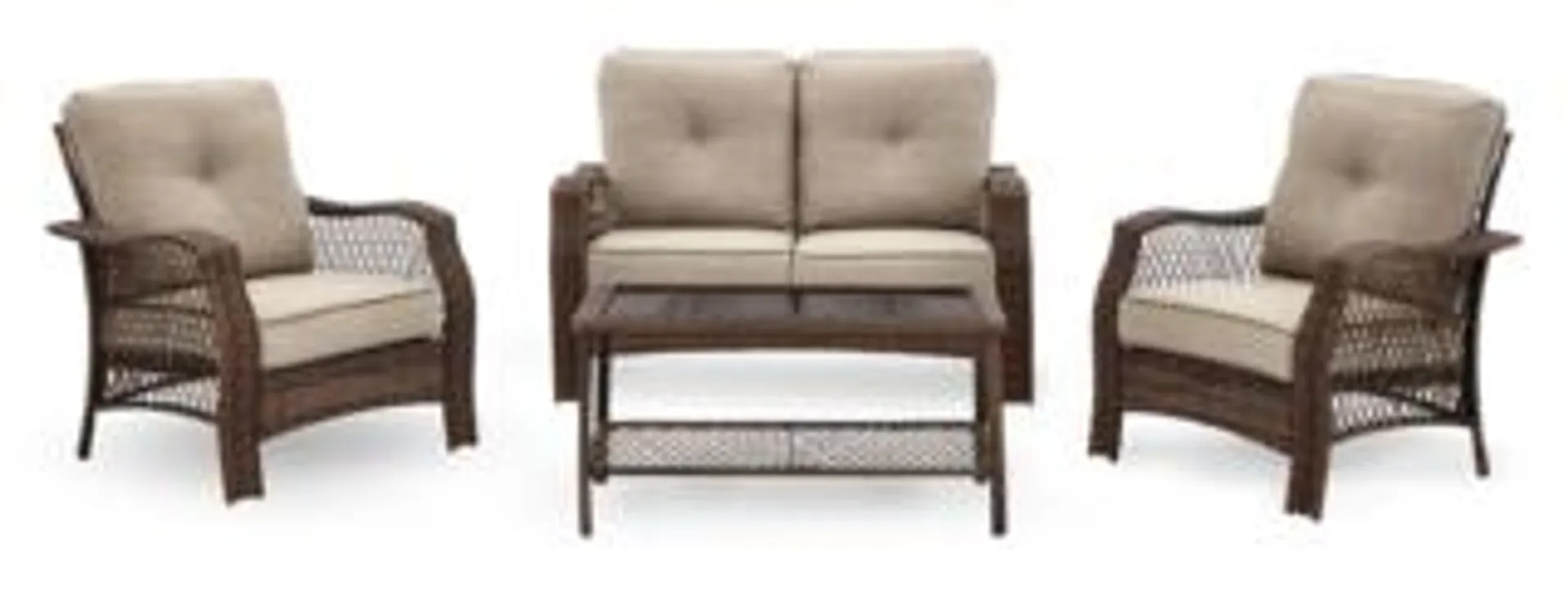 For Living Sandstone Outdoor/Patio Conversation Set w/Tempered Glass Tabletop, 4-pc