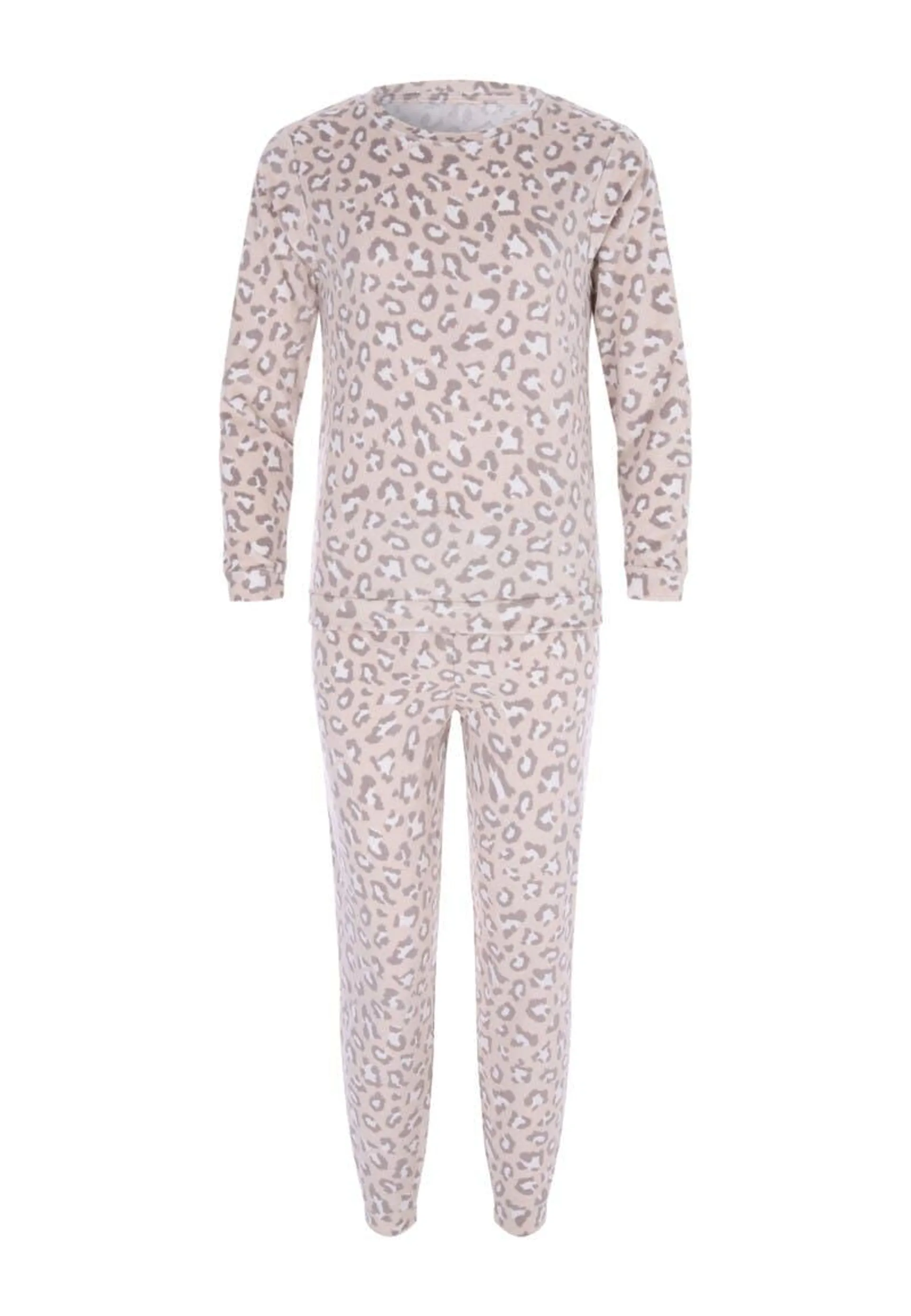 Girls Cream Leopard Baby Fleece Pyjama Set