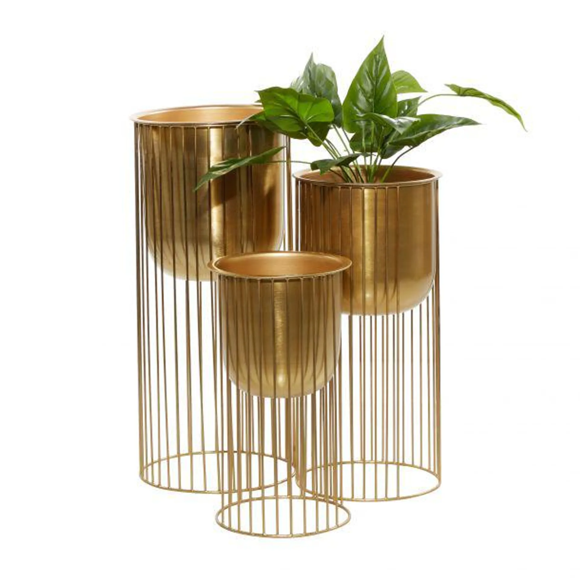 Set of 3 Gold Metal Contemporary Planter, 16", 21", 24"