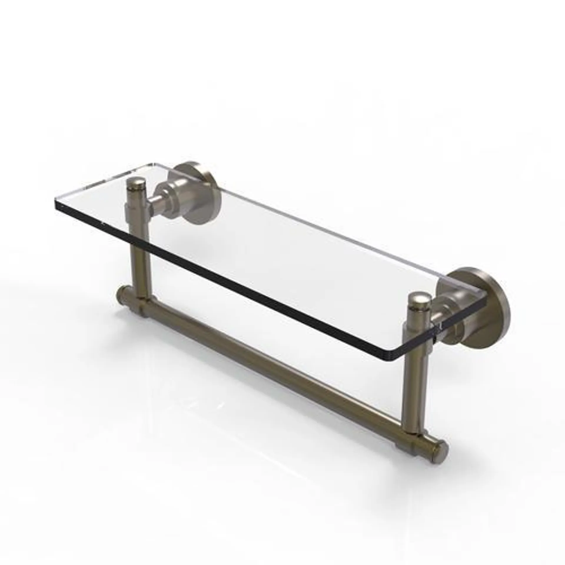 Allied Brass Washington Square 16" Antique Brass Solid IPE Ironwood Bathroom Shelf with Integrated Towel Bar