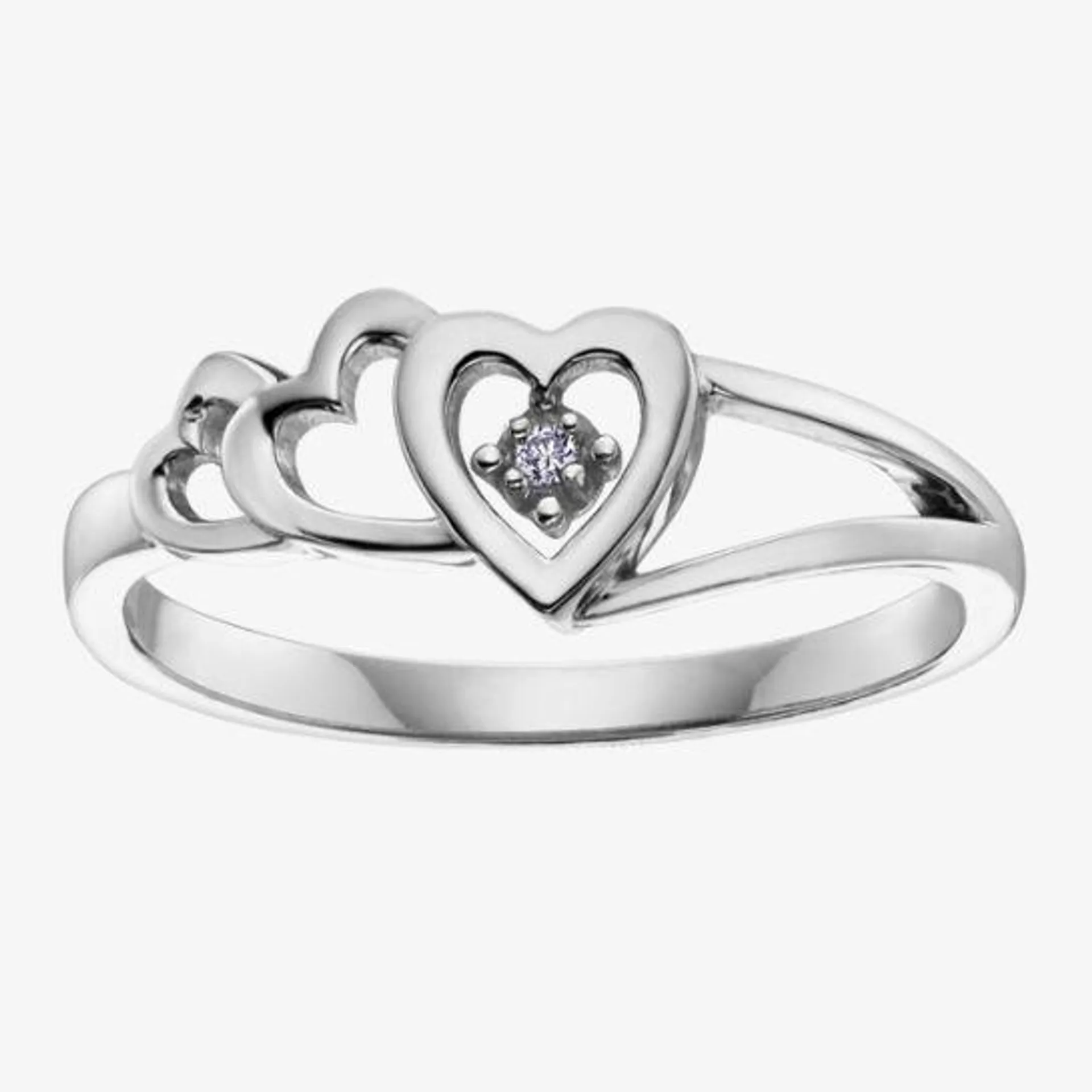 9ct White Gold Diamond Triple Open Heart Ring CH406WG-10