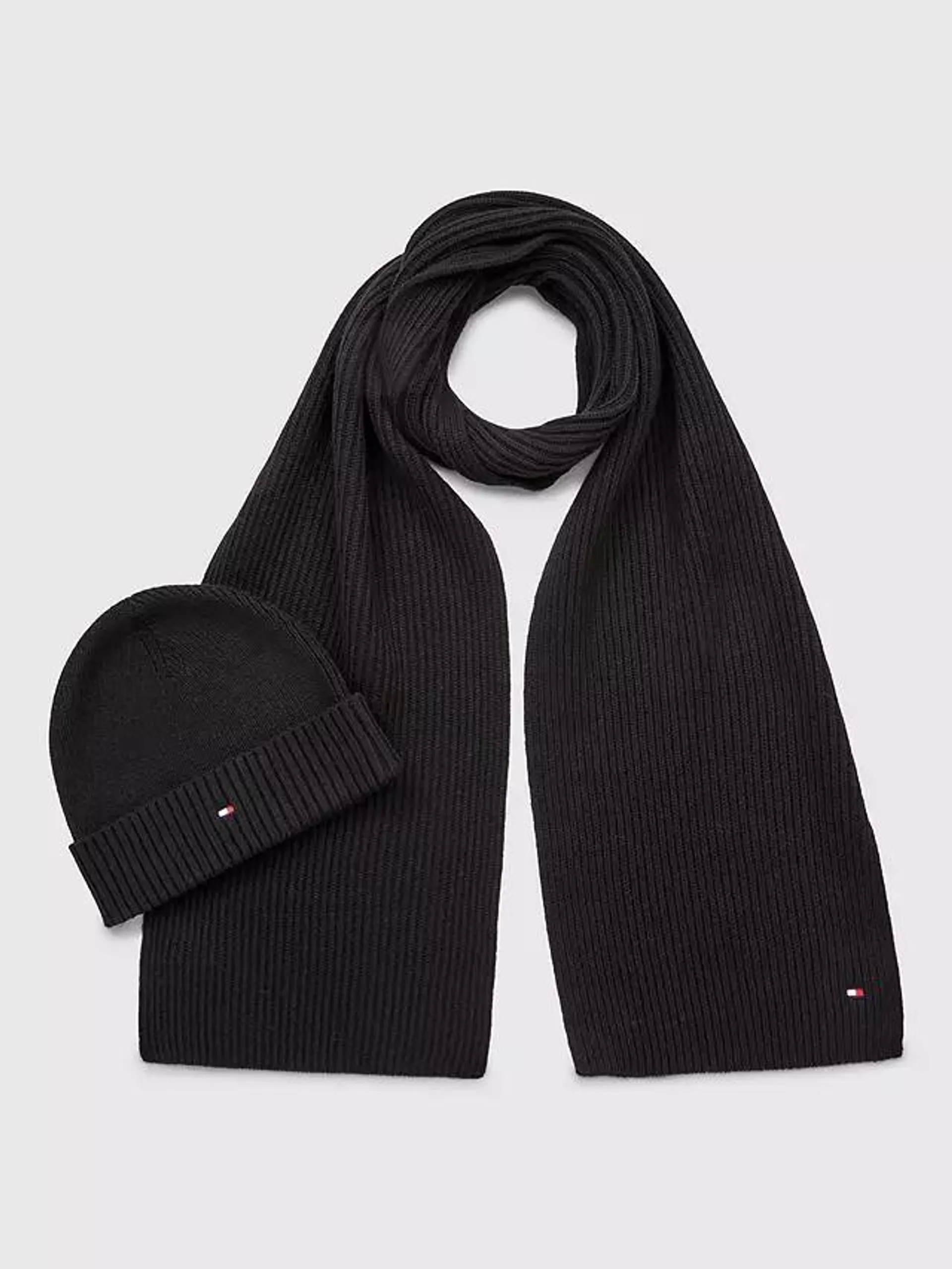 Tommy Hilfiger Essential Cashmere Blend Scarf And Beanie Hat Set, Black