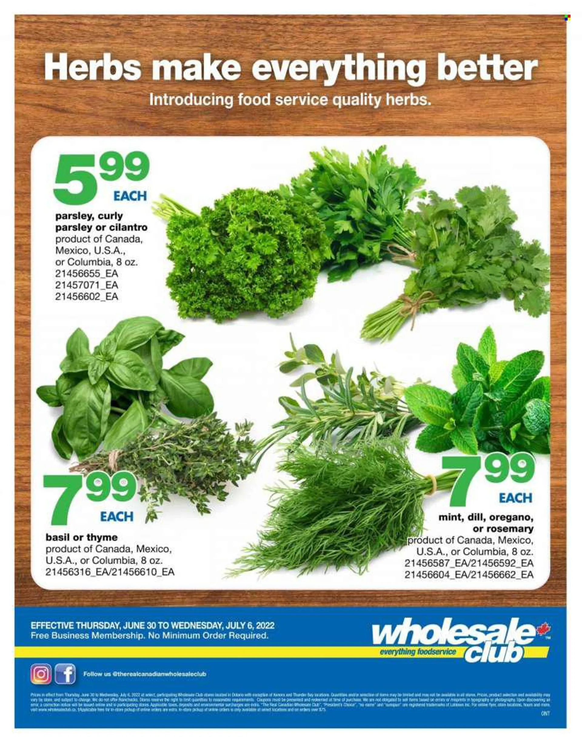 Wholesale Club Flyer - June 30, 2022 - July 06, 2022 - Sales products - parsley, No Name, Président, cilantro, dill, rosemary, herbs. Page 2.