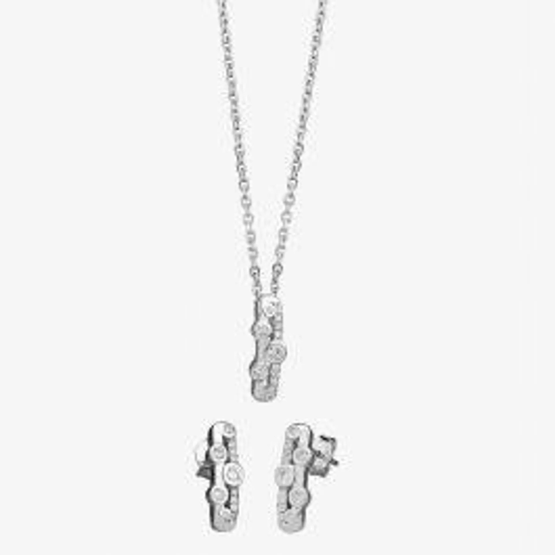 Silver Cubic Zirconia Twin Row Pendant and Earring Set SET11971