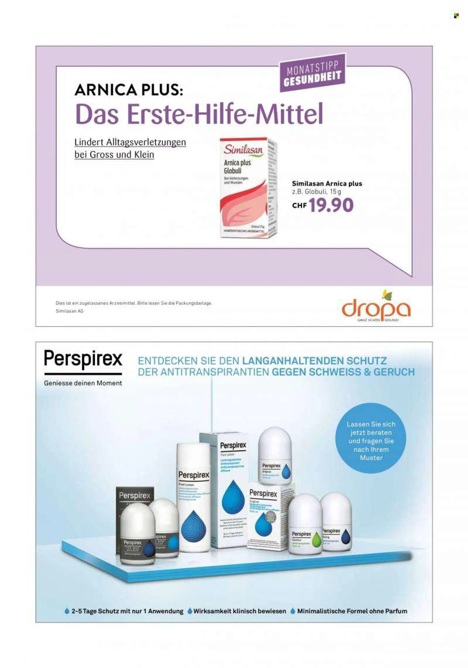 Prospekte Dropa - Produkte in Aktion - Lotion, Antitranspirant, Arnica. Seite 2.