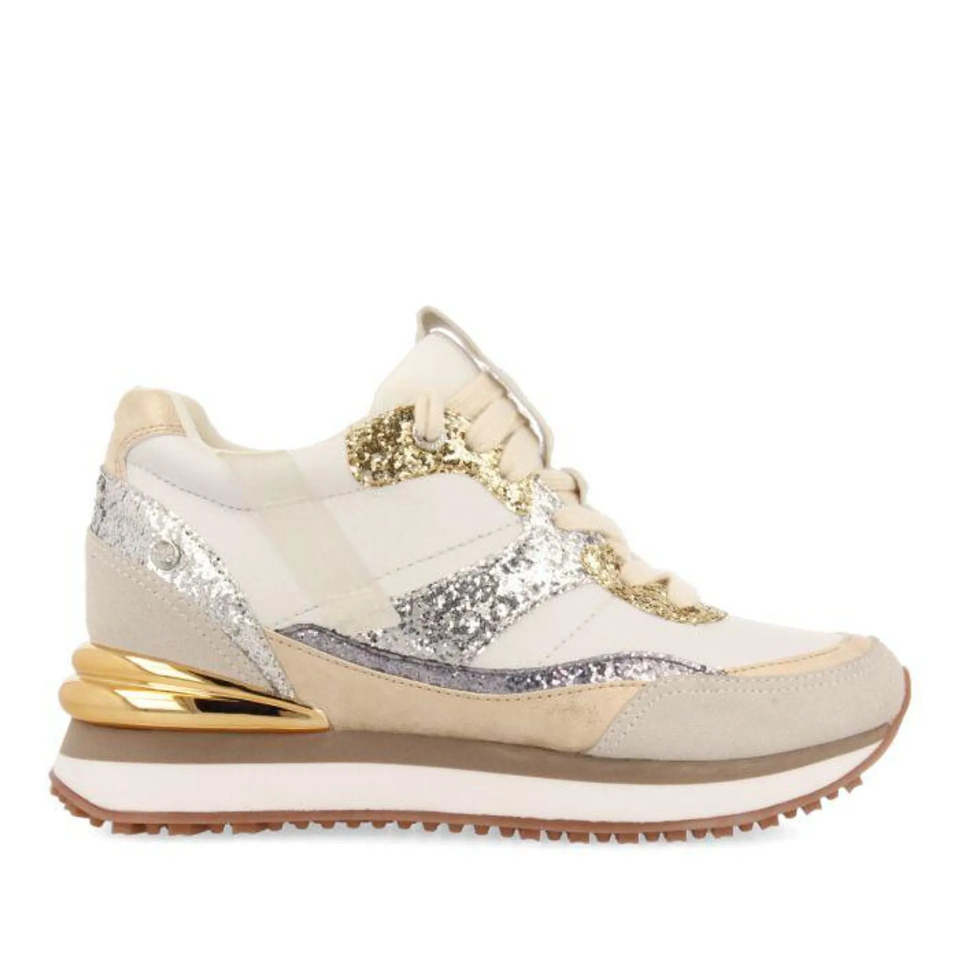 Archon women's white sneakers with inner wedges and glittery details