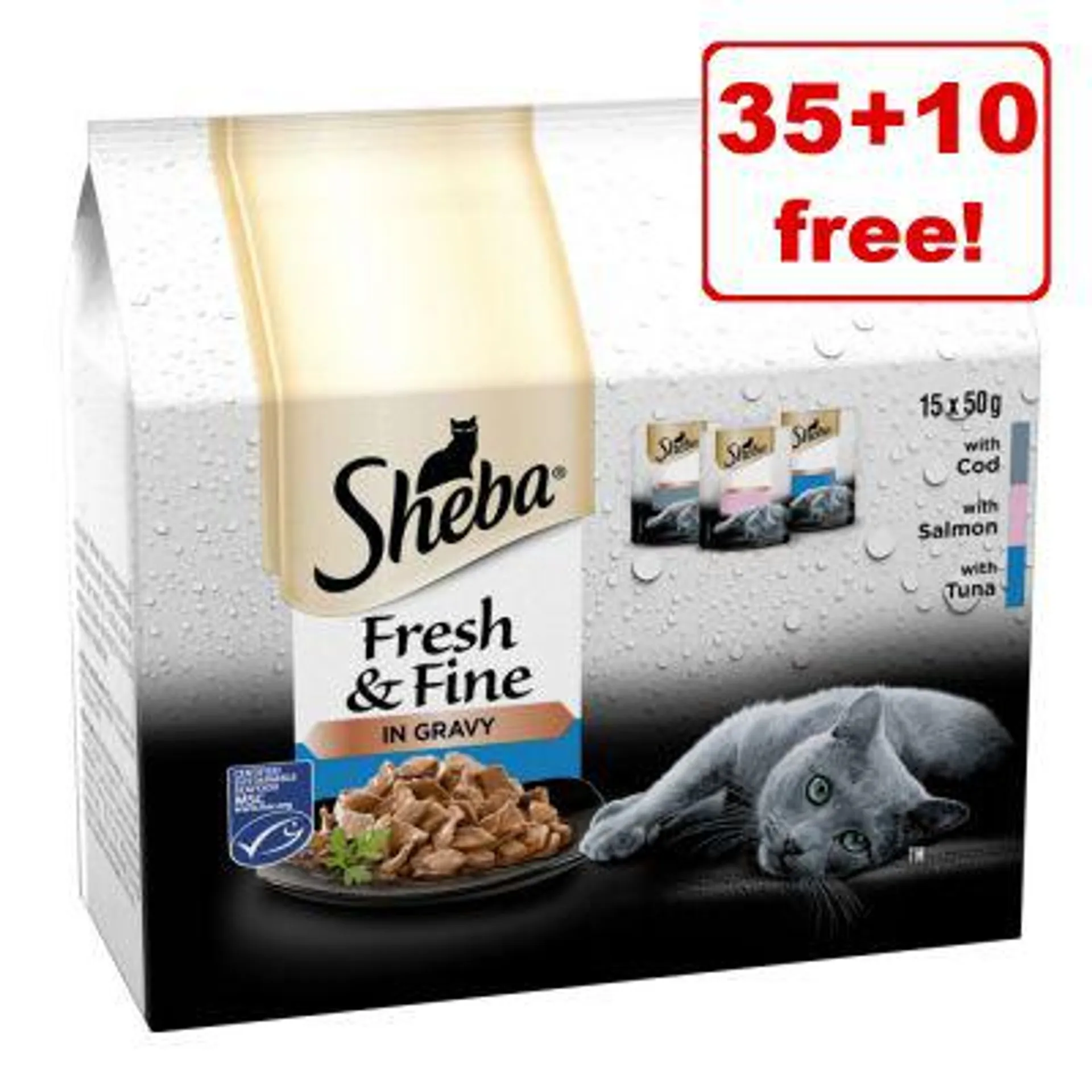45 x 50g Sheba Fresh Choice in Gravy Mini Pouches - 35 + 10 Free!*
