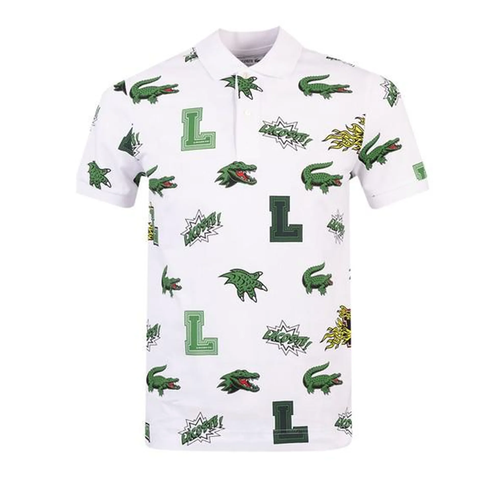 Mens White Holiday Crocodile Print Polo Shirt