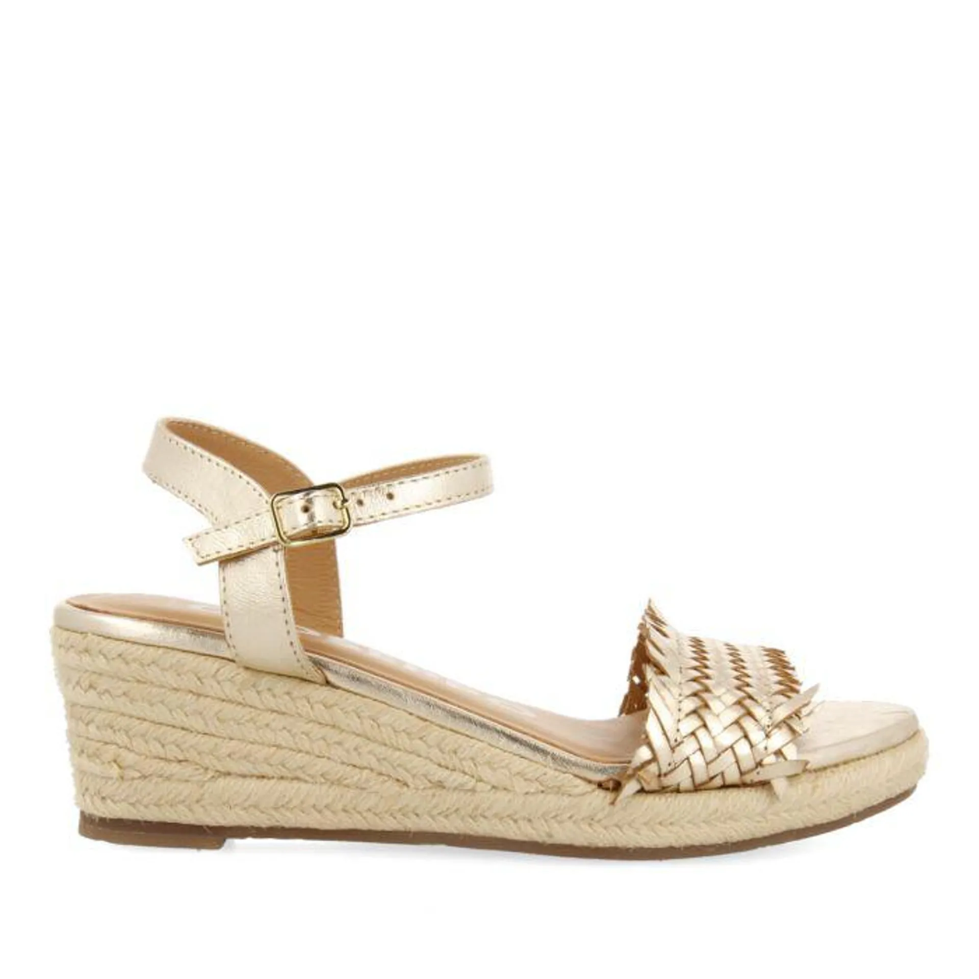 Ica women's gold braided sandals with jute wedges