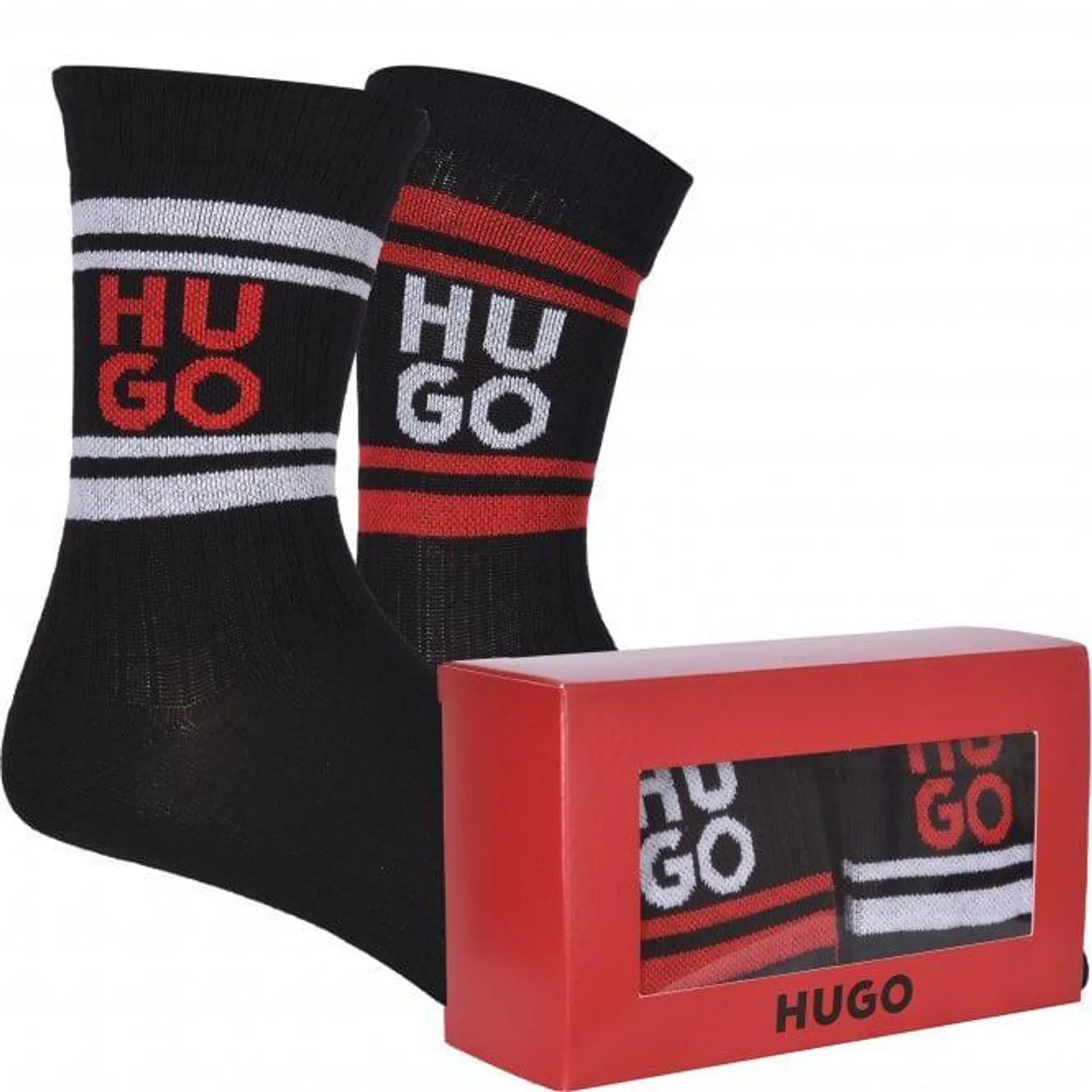 2-Pack Split Logo Stripe Sports Socks Gift Set, Black