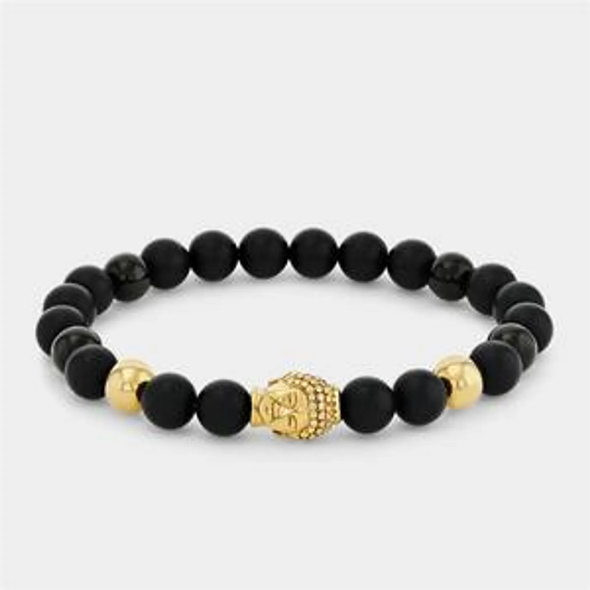 Stainless Steel Gold Plated Black Agate Bead Bracelet
