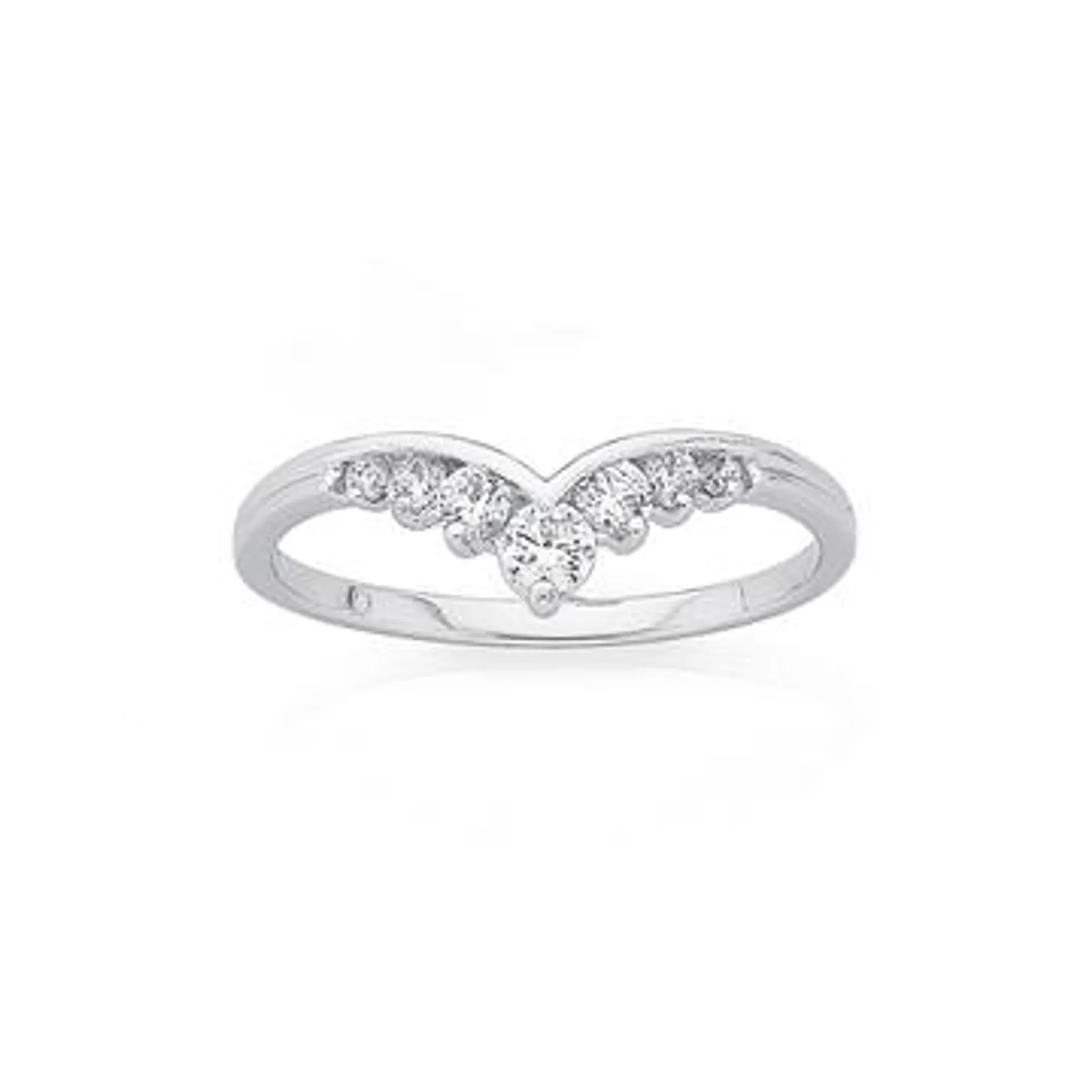 Silver Cubic Zirconia V Ring