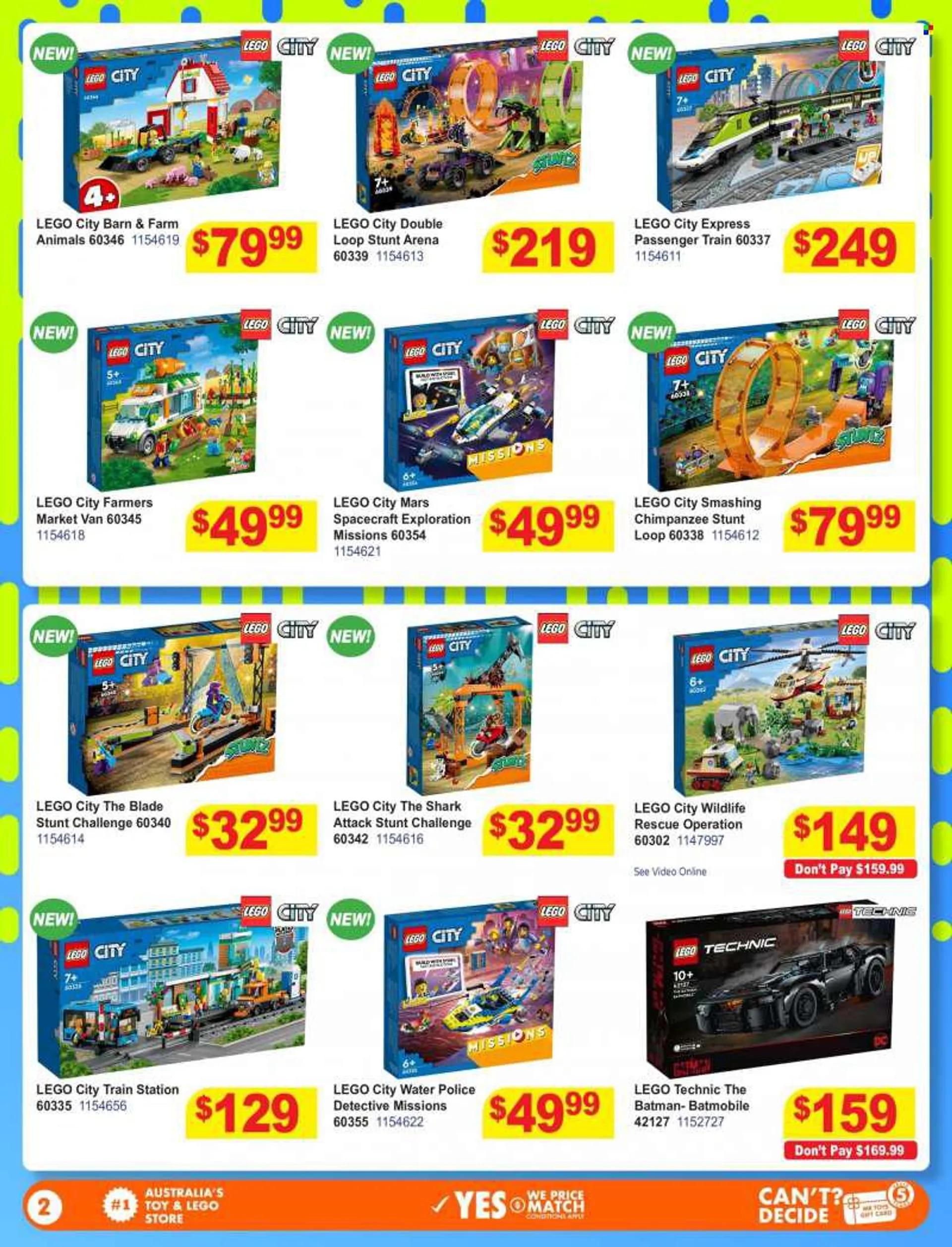 Mr Toys Catalogue - 9 Jun 2022 - 17 Jul 2022 - Sales products - LEGO, LEGO City, toys, train, Farm Animals, Batman, LEGO Technic. Page 2.