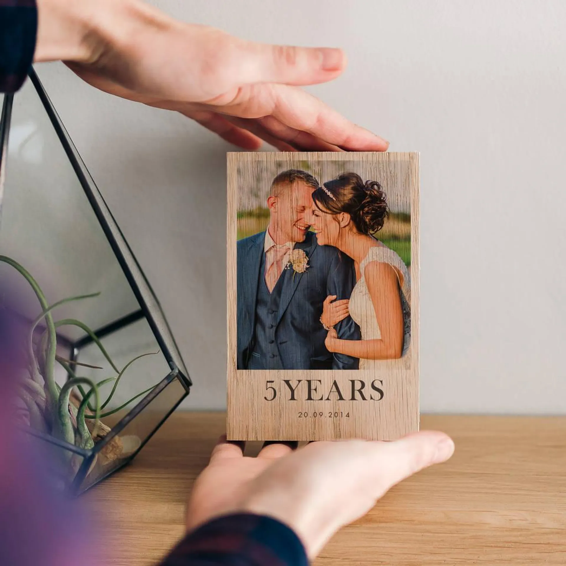 Personalised Fifth Wedding Anniversary Wood Photo Block