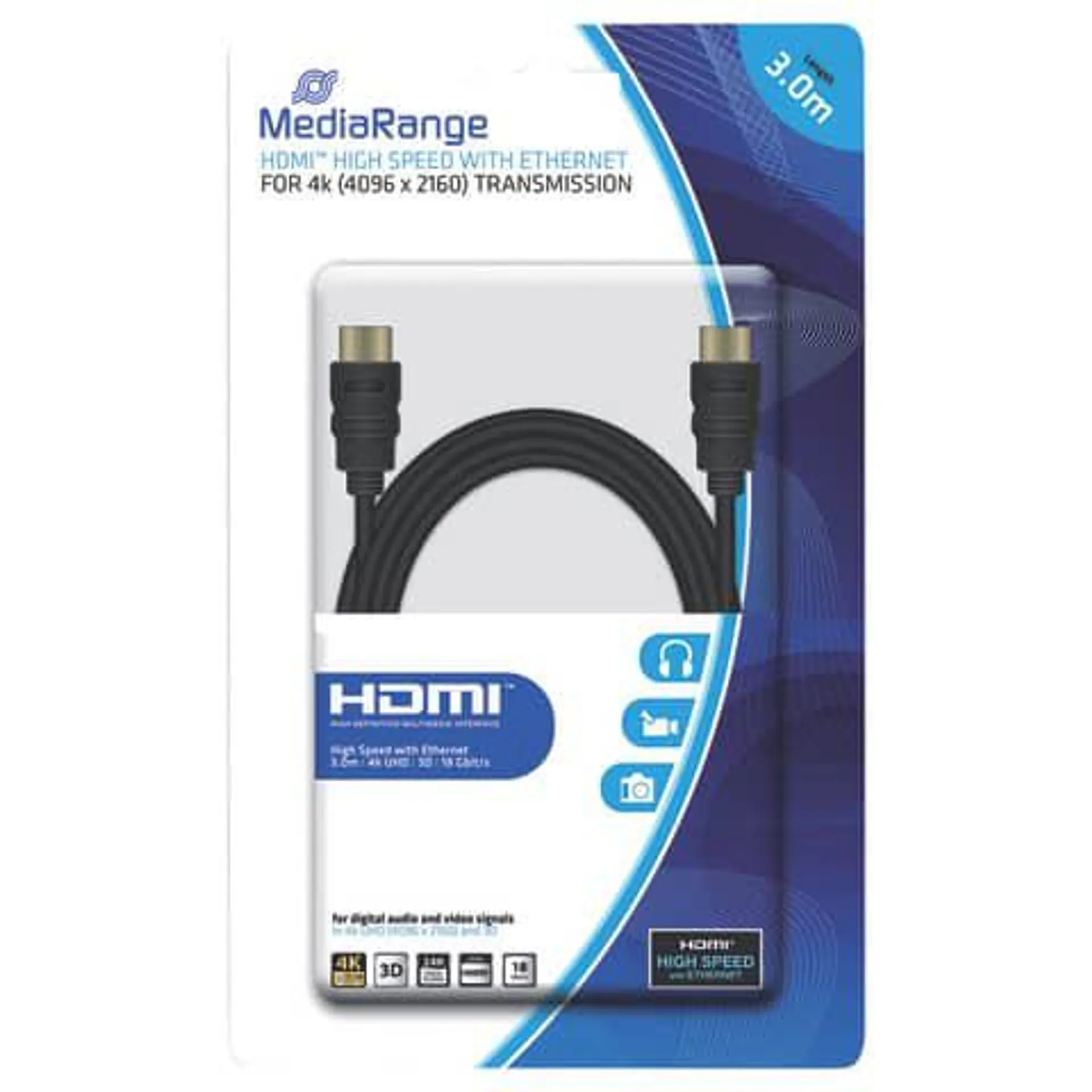 HDMI-Kabel High Speed 4K 3.0m schwarz MEDIARANGE MRCS157
