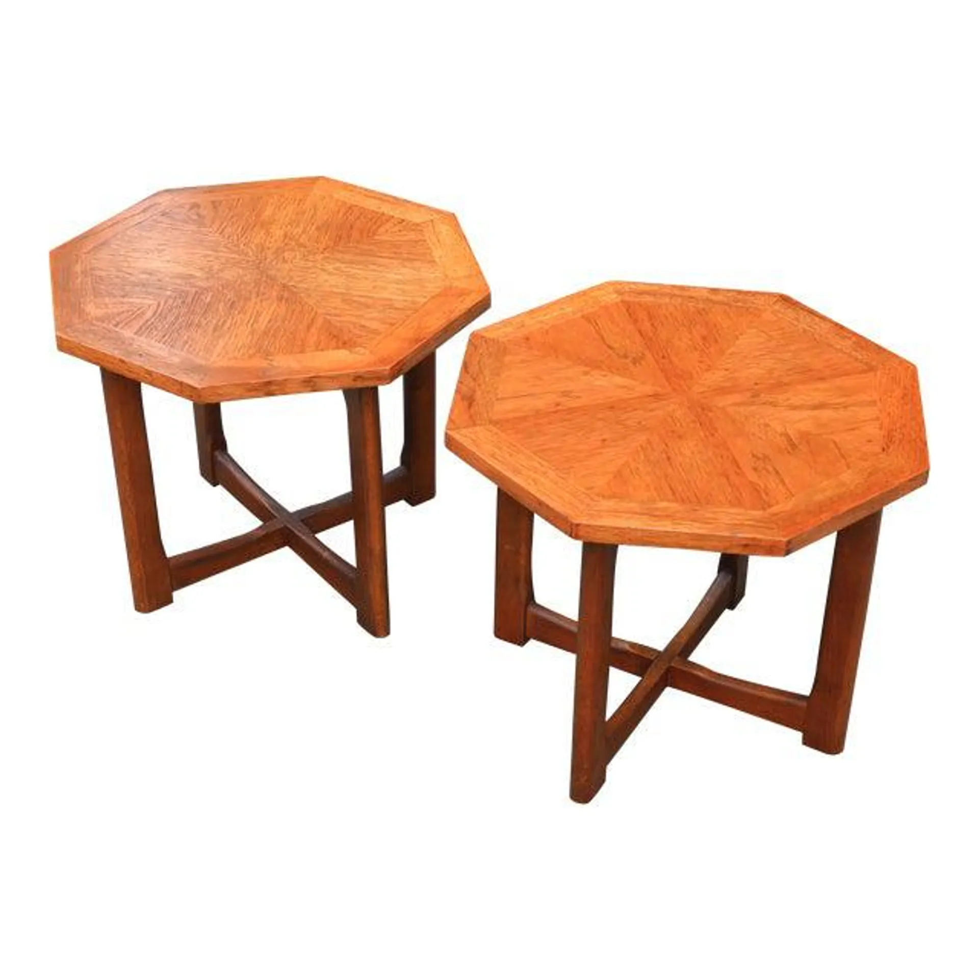Mid-Century Octagon X Base Side Tables by Lane Furniture Company - Pair