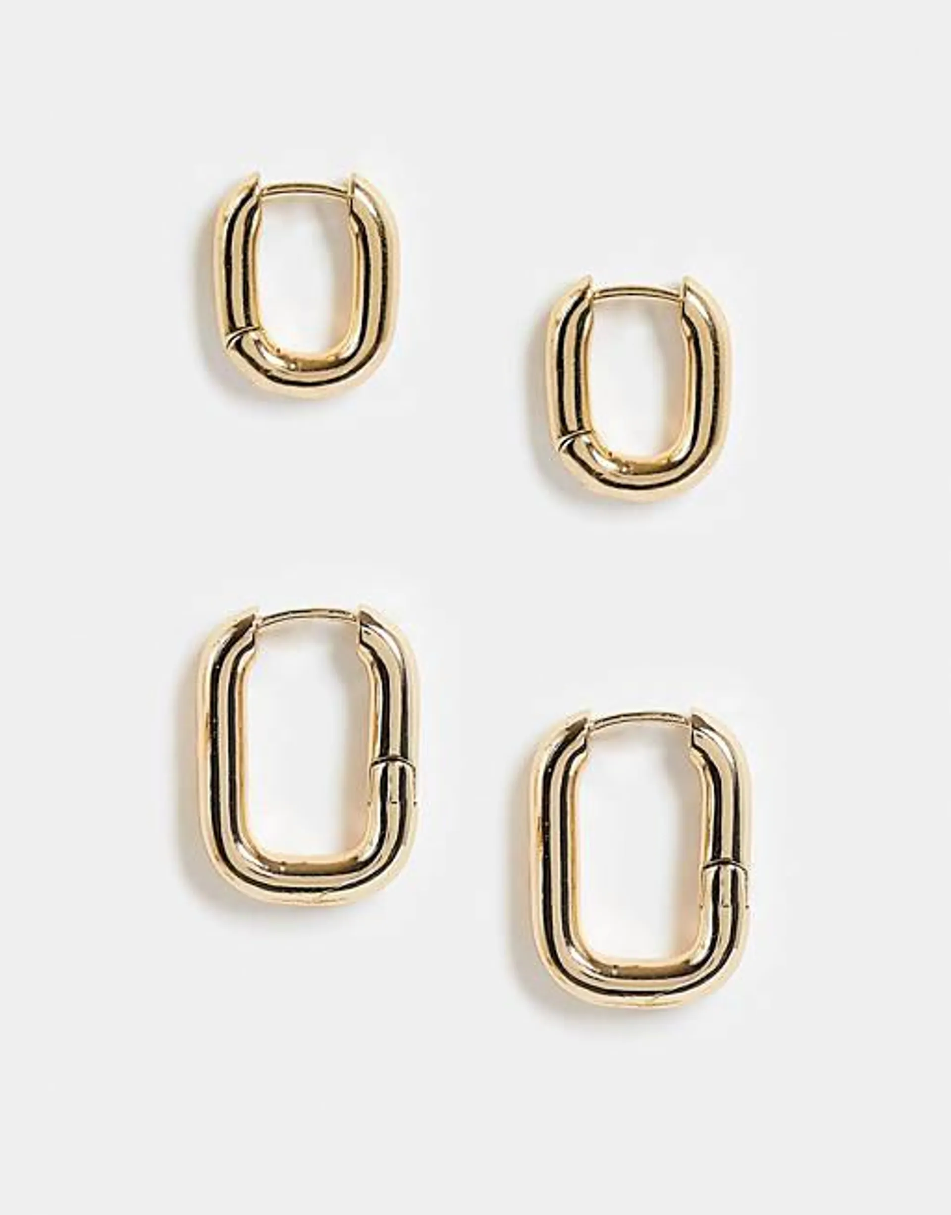 ASOS DESIGN pack of 2 hoop earrings with oval hinge in gold tone