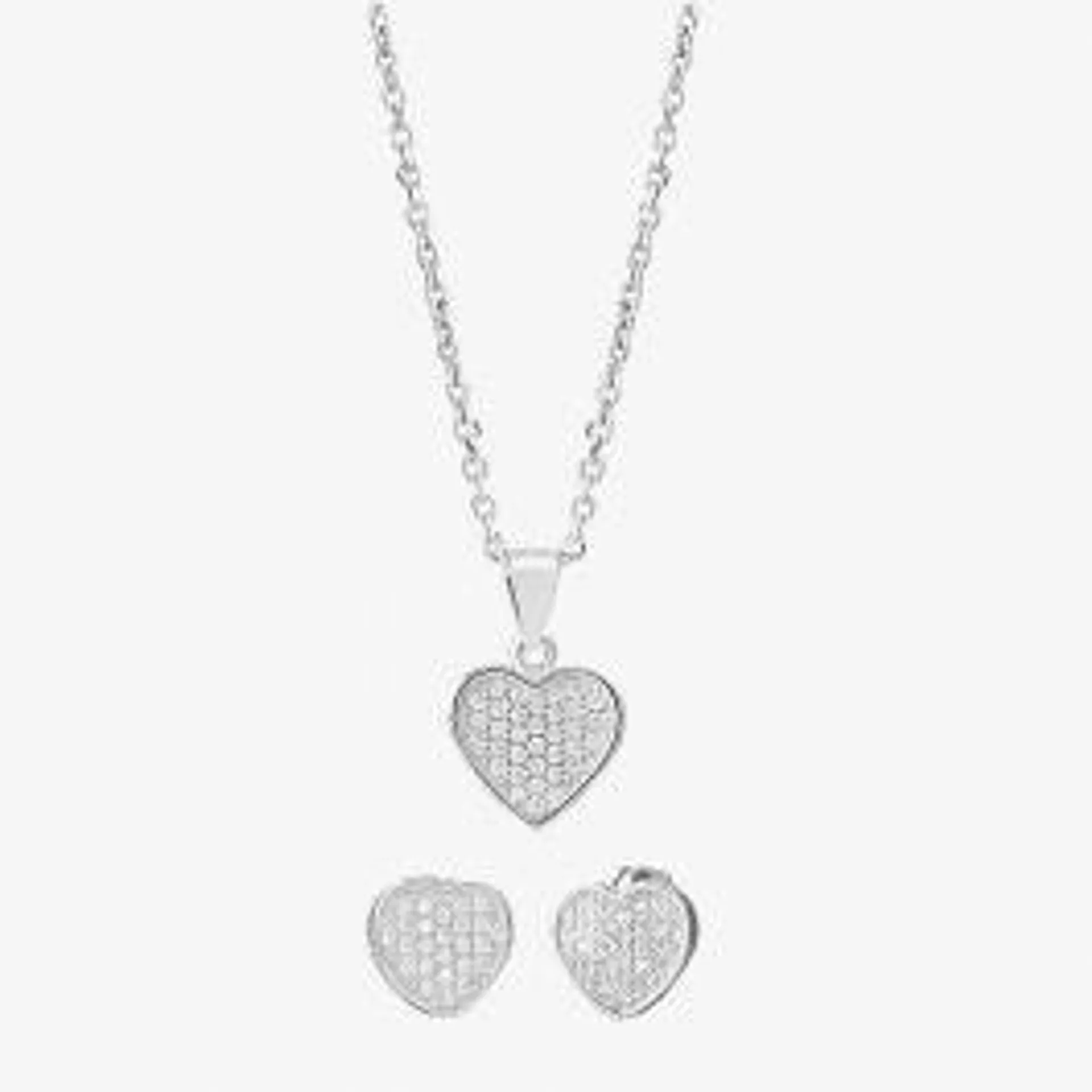 Silver Pavé Heart Pendant and Studs Set E611718+P611854