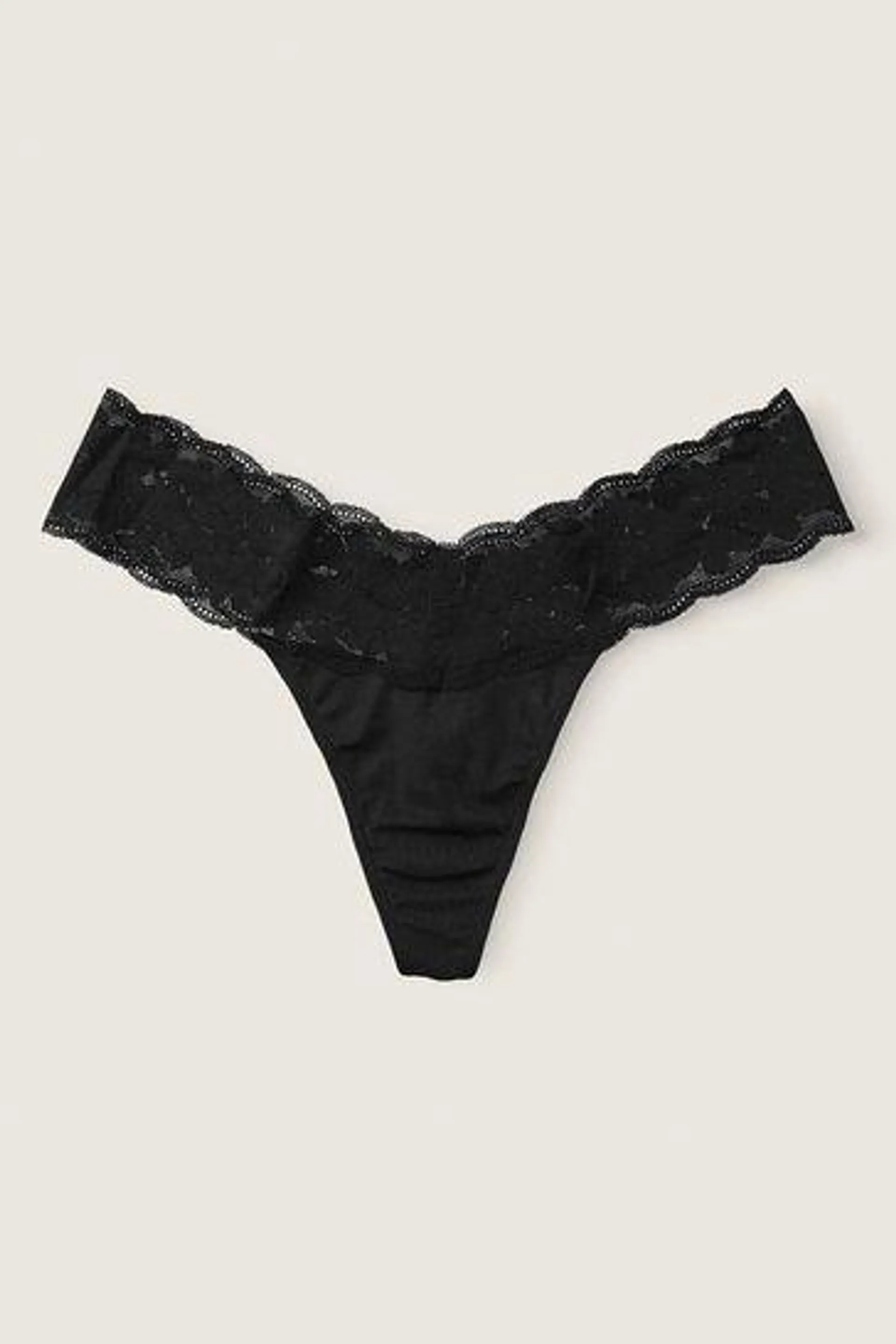 Stretch Cotton Lace Trim Thong Knickers