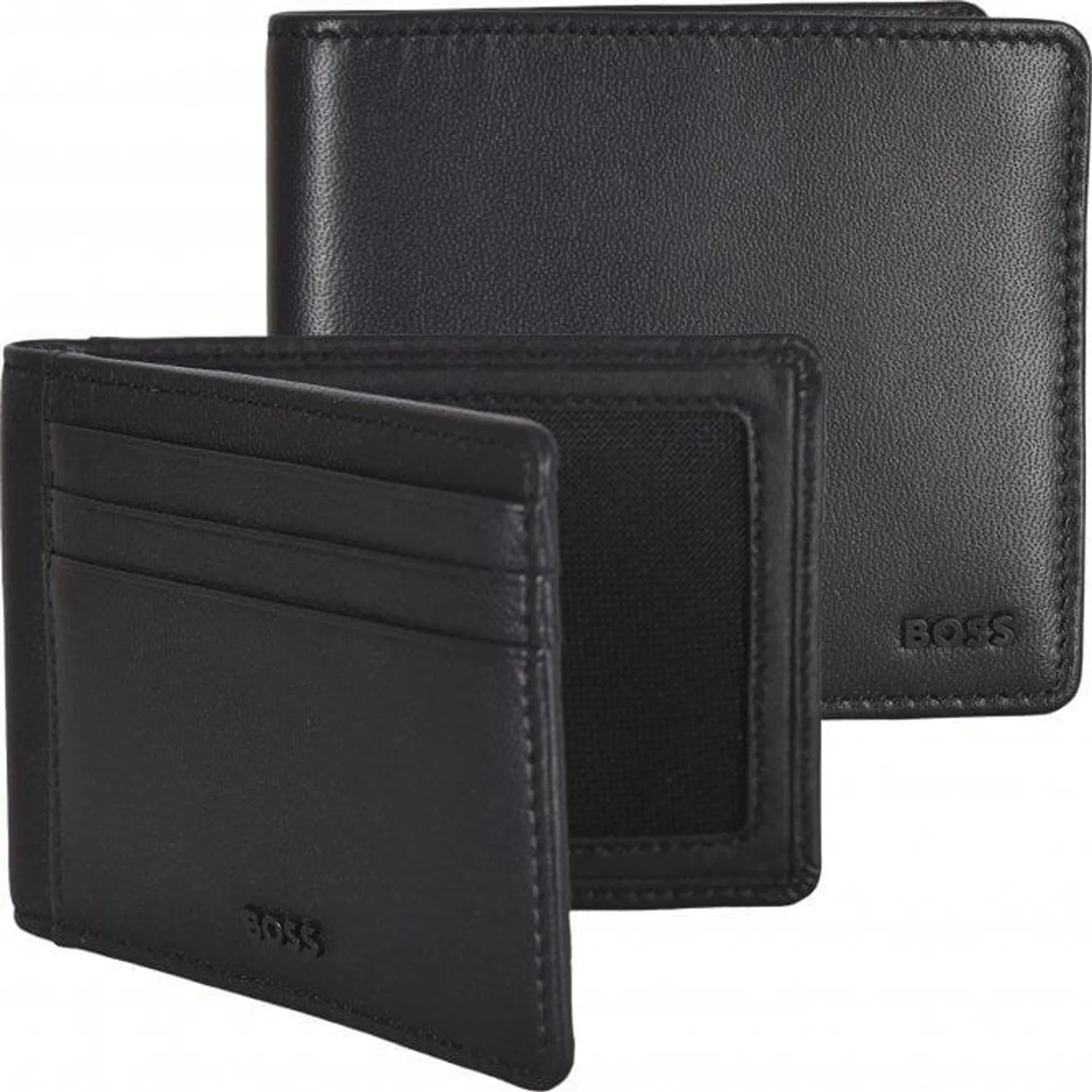 Metal Logo Leather Cardholder & Wallet Gift Set, Black