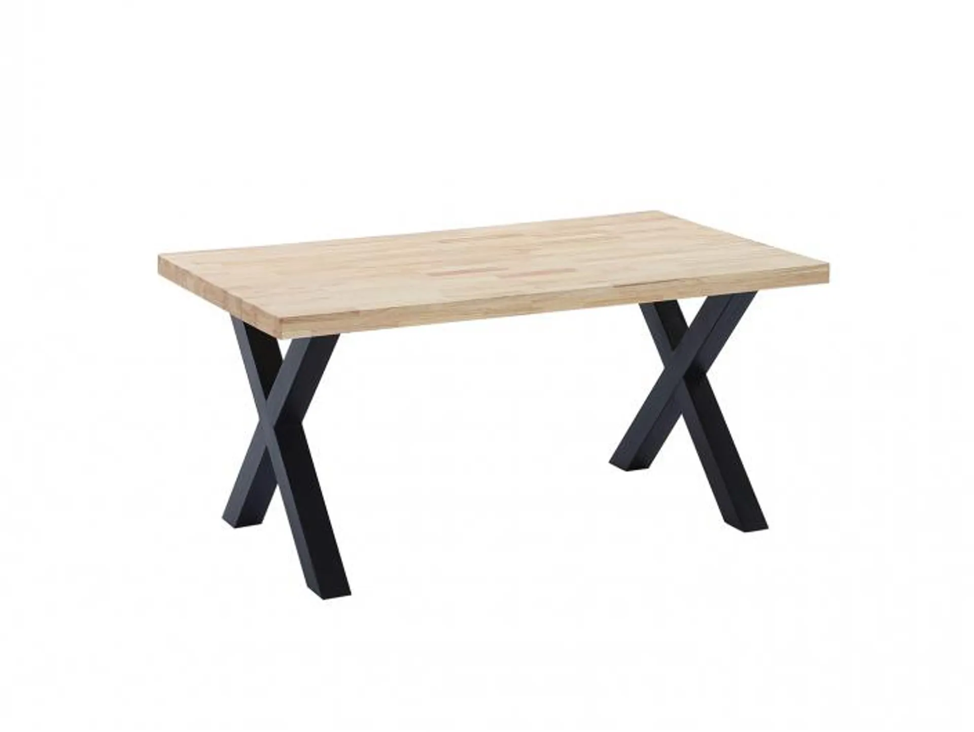 Mesa de comedor fija con tapa de madera de roble y patas metálicas negras